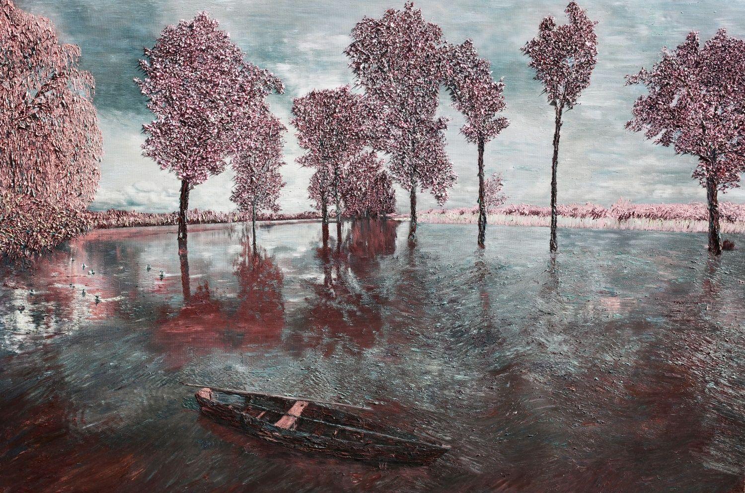 Lila See, Gemälde, Öl auf Leinwand – Painting von Kenneth Halvorsen