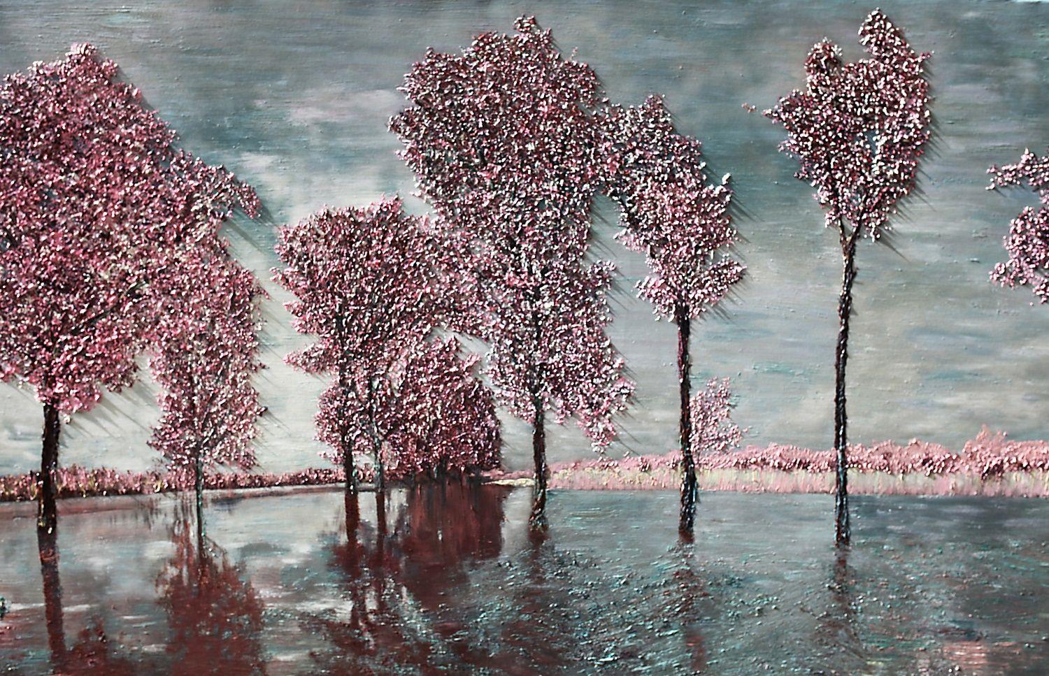 Lilac Lake, Painting, Oil on Canvas For Sale 2
