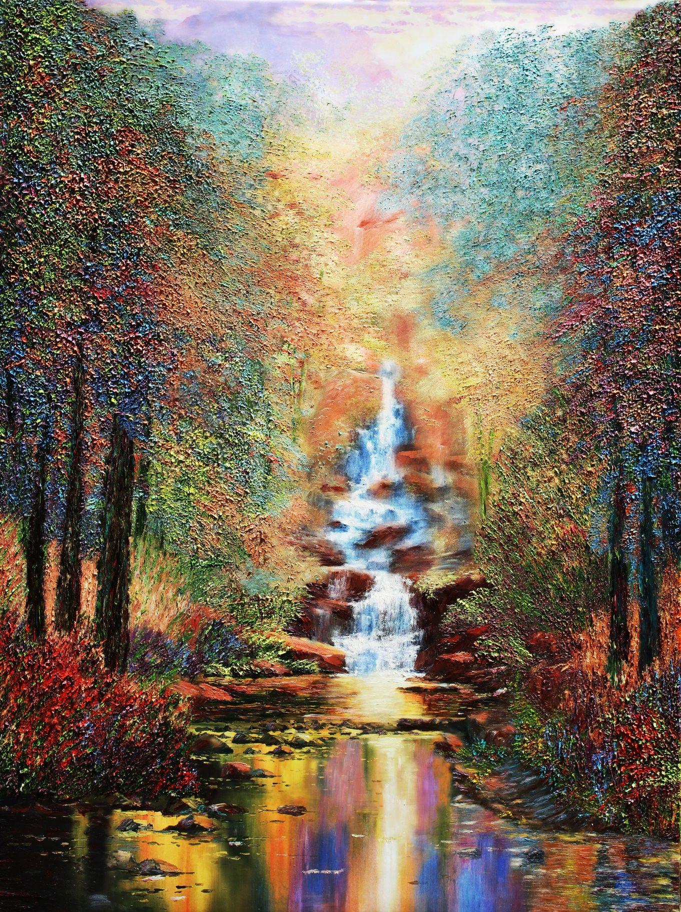 Bezaubernde Wasserfälle, Gemälde, Öl auf Leinwand