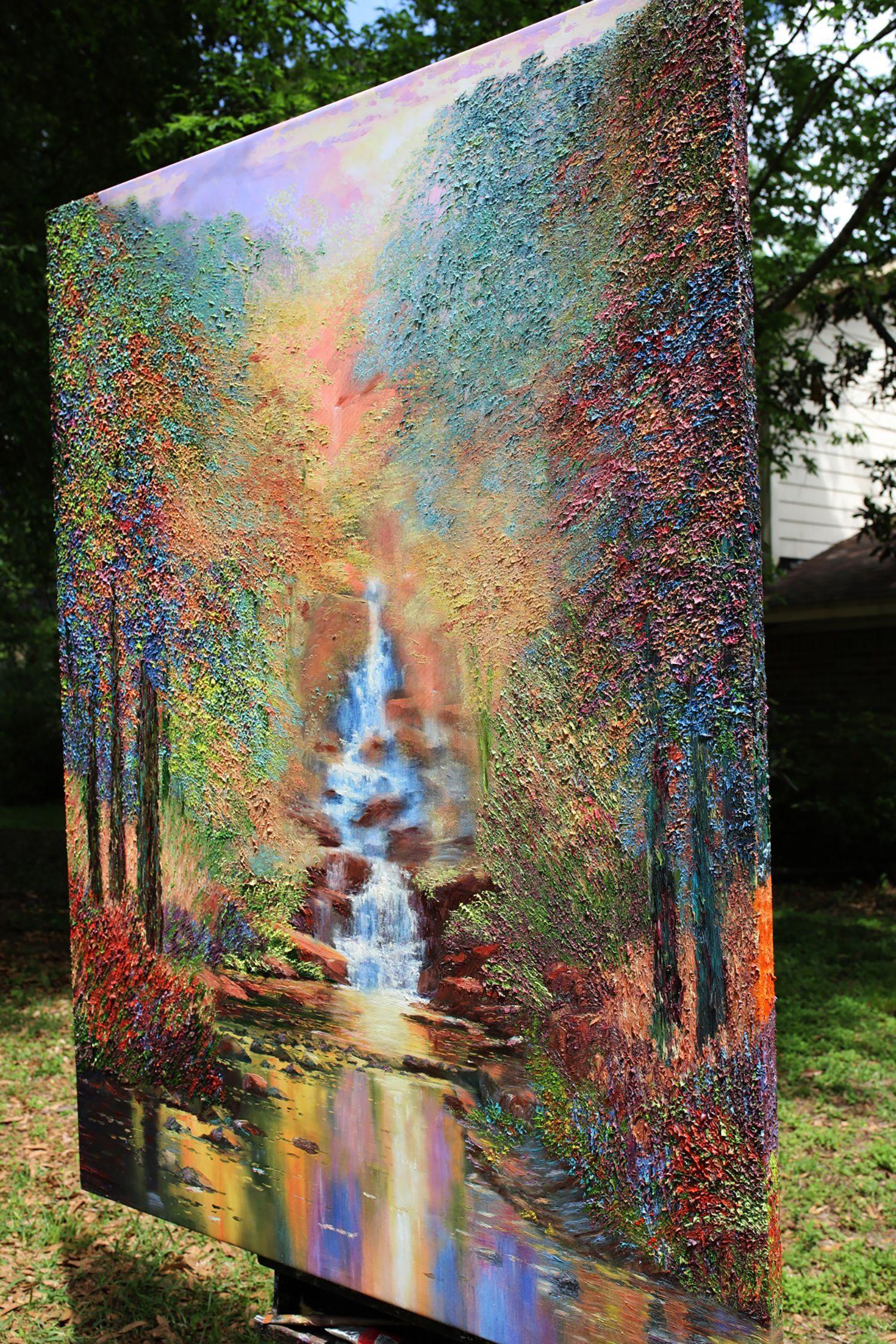 Bezaubernde Wasserfälle, Gemälde, Öl auf Leinwand (Impressionismus), Painting, von Kenneth Halvorsen