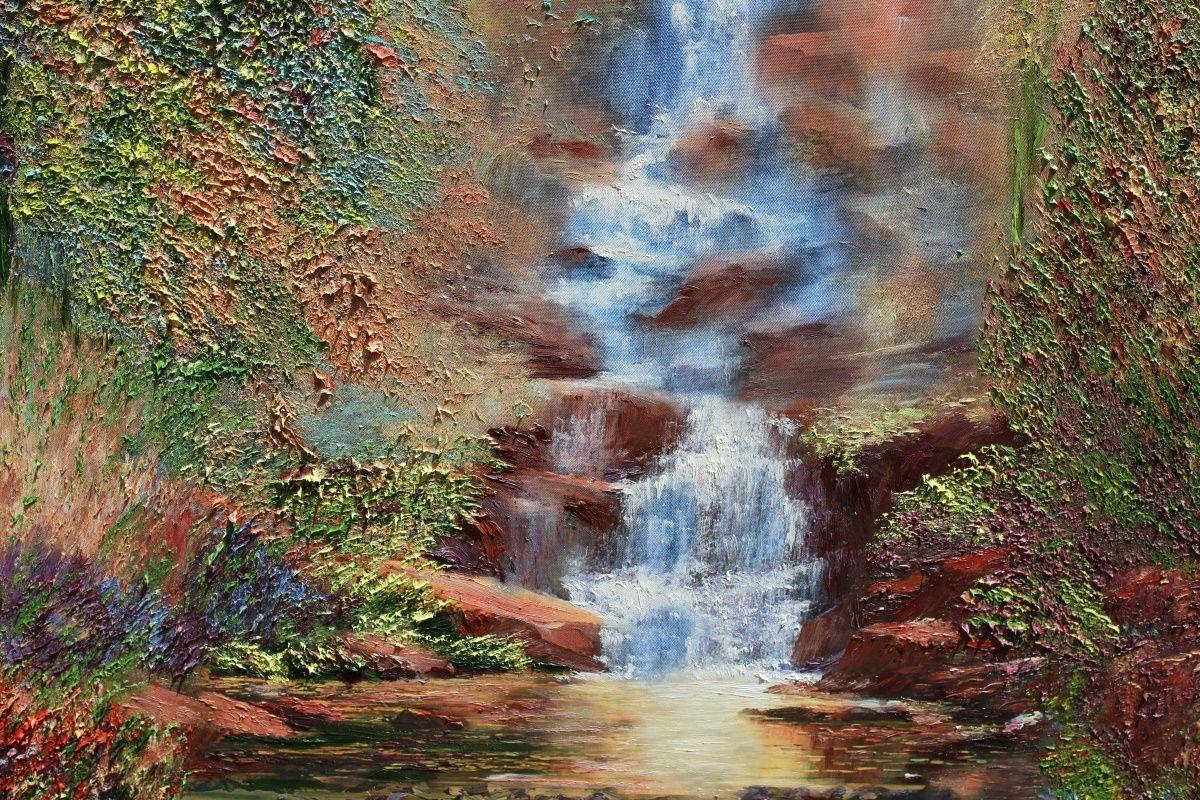 Bezaubernde Wasserfälle, Gemälde, Öl auf Leinwand im Angebot 1