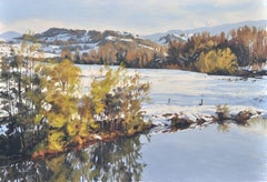 November 15, snow on the banks of the Loire river, Painting, Oil on Canvas