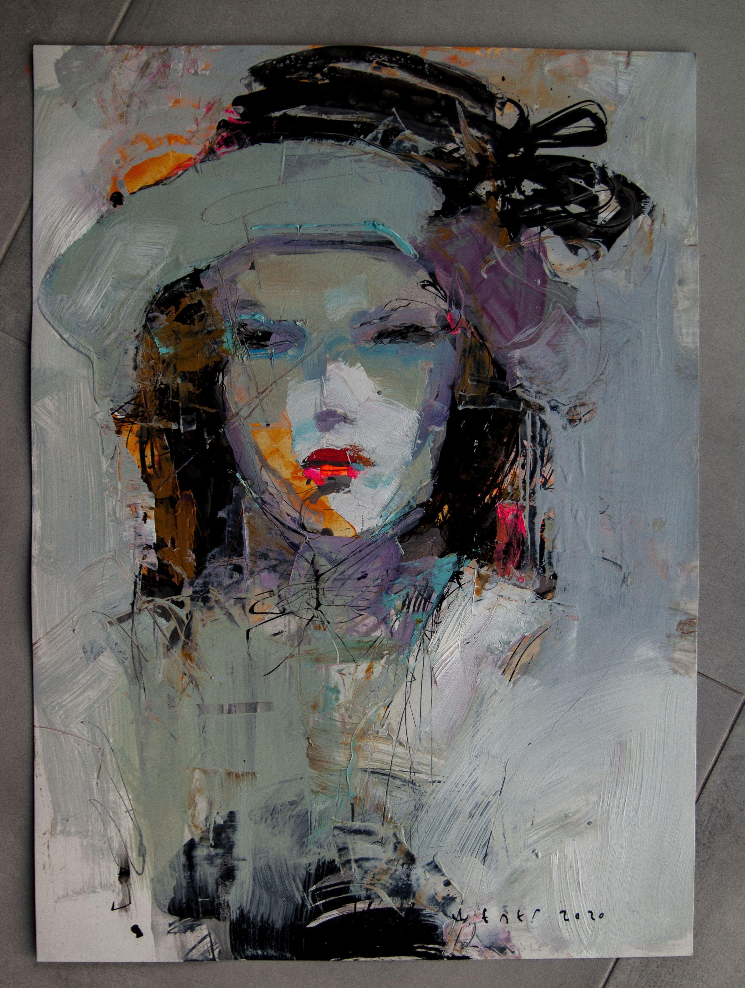 Elle voit à travers vous, peinture, huile sur papier en vente 1