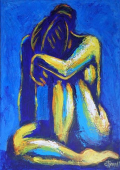 Blue Mood 4 - Female Nude, Painting, Acrylic on Canvas