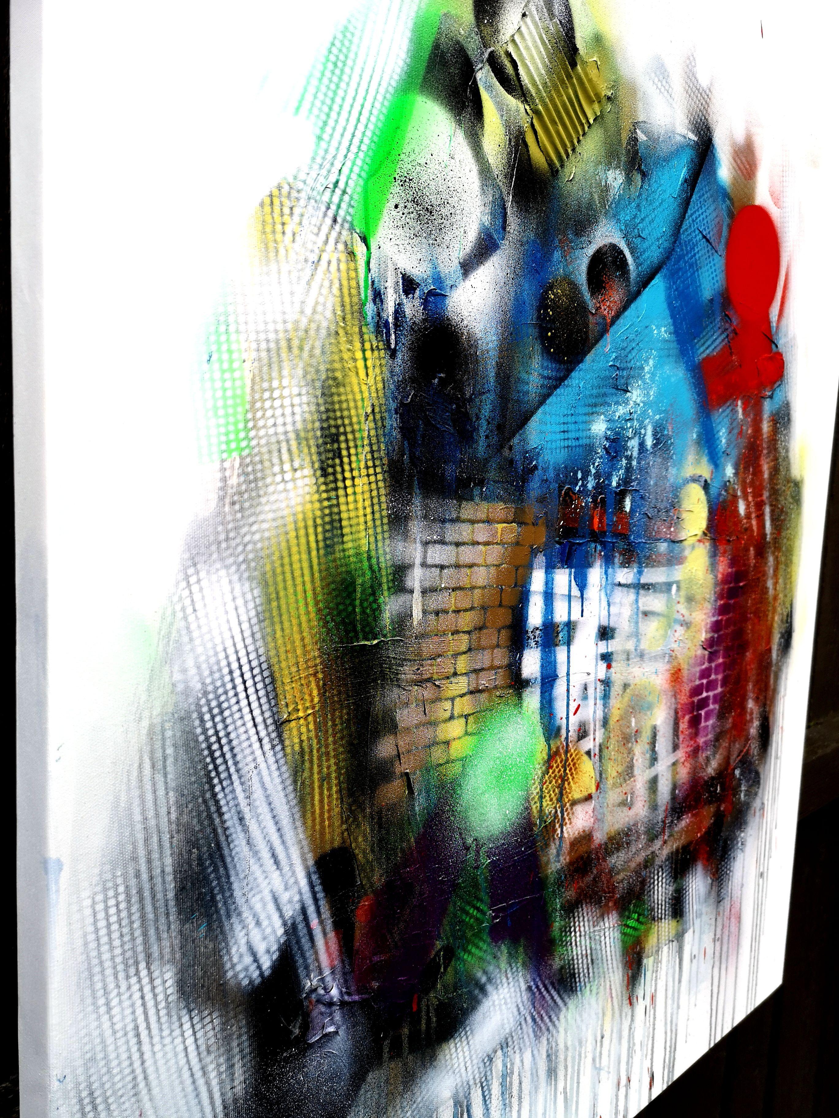 Street art urban abstract. Covered with gloss varnish.  :: Mixed Media :: Street Art :: This piece comes with an official certificate of authenticity signed by the artist :: Ready to Hang: Yes :: Signed: Yes :: Signature Location: Hand signed on the