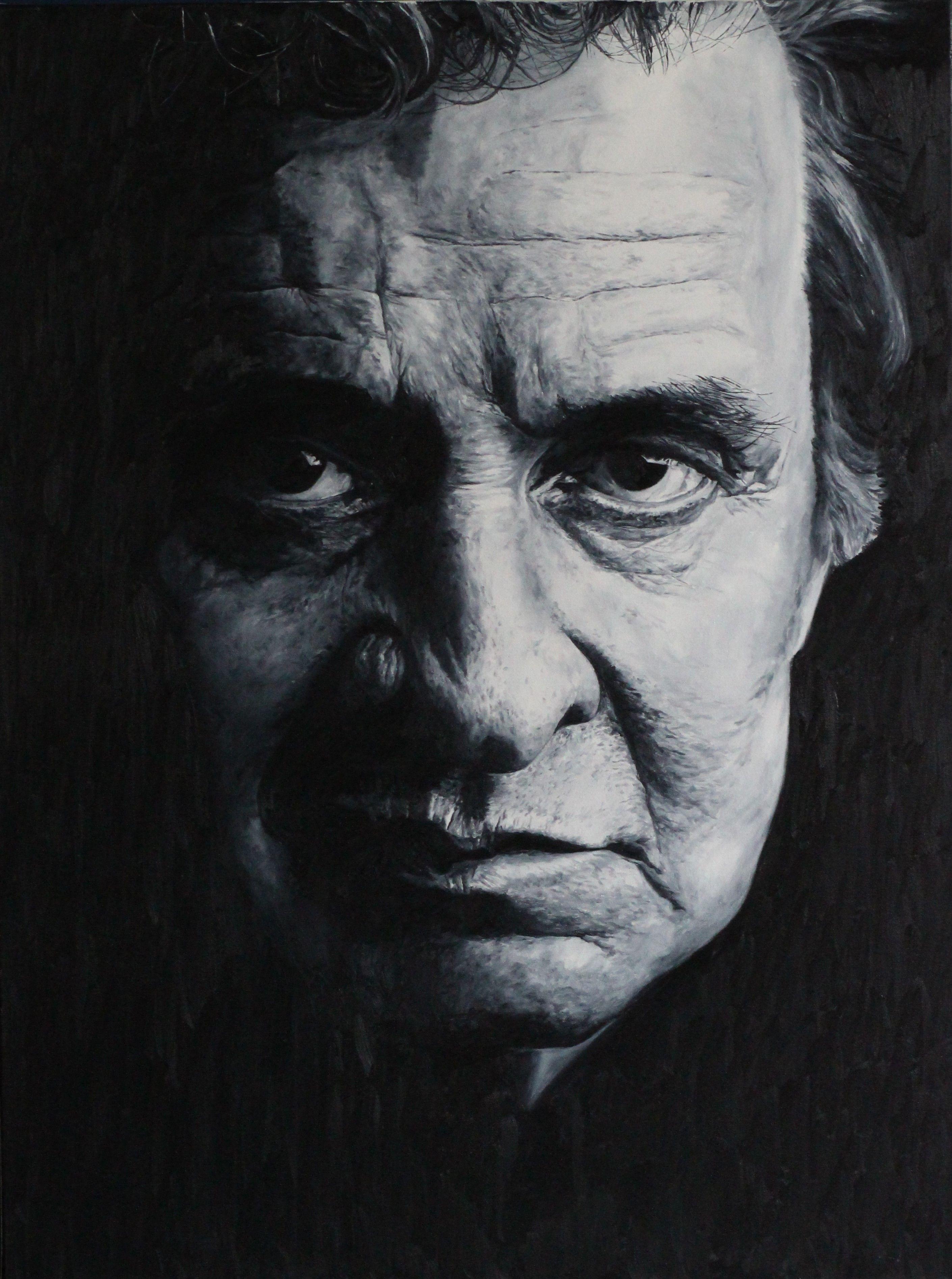 Johnny Cash :: Painting :: Photorealism :: This piece comes with an official certificate of authenticity signed by the artist :: Ready to Hang: No :: Signed: Yes :: Signature Location: front :: Canvas :: Portrait :: Original :: Framed: No

