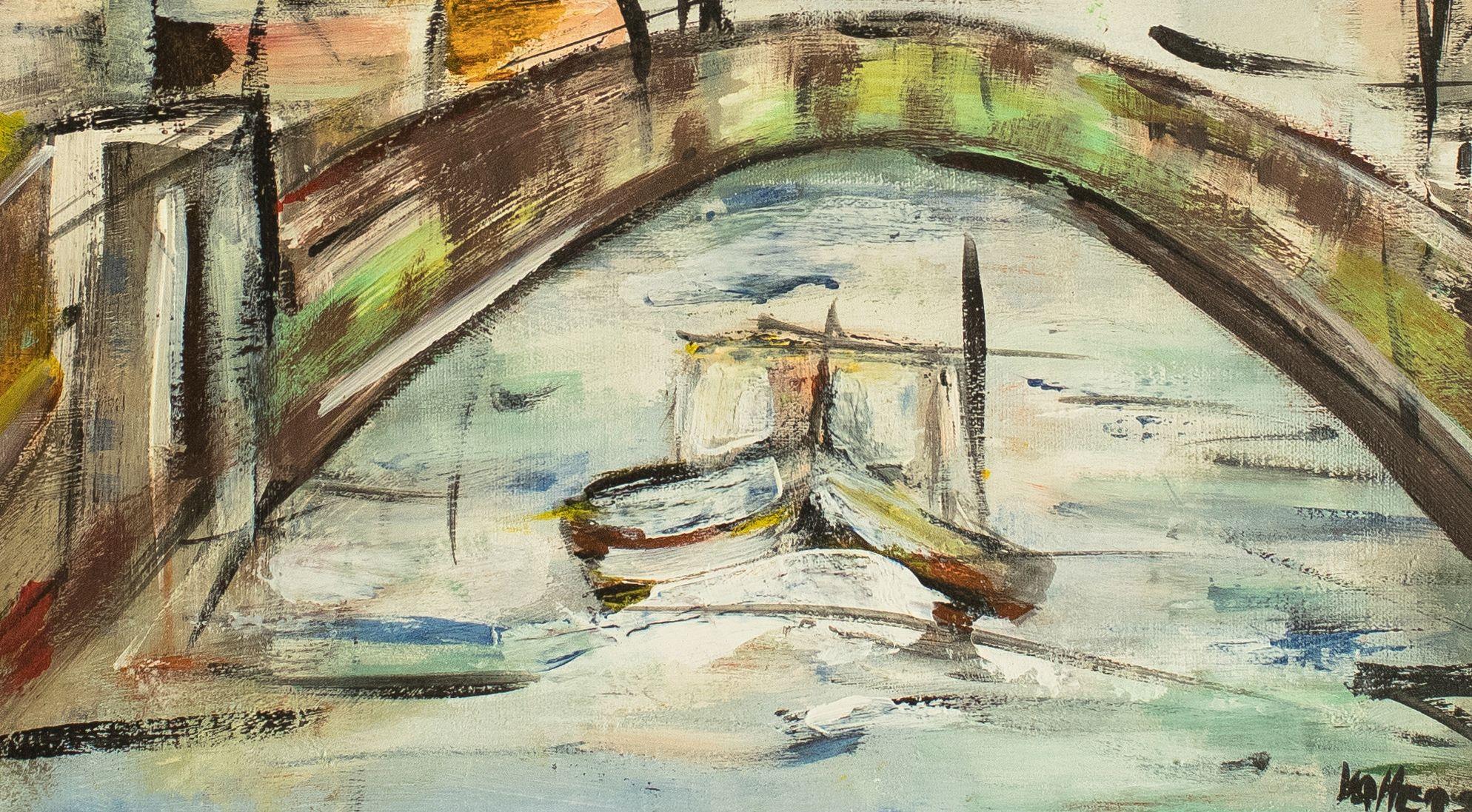 Bemalte Seiten, fertig zum Aufhängen. Die Brücke ist ein modernes und lebendiges Gemälde, das die Stimmung im Raum bestimmt. Hergestellt mit Acrylfarben, Pinsel und Spachtel. Schnelle Pinselstriche und dicke Farbschichten ziehen die Augen des