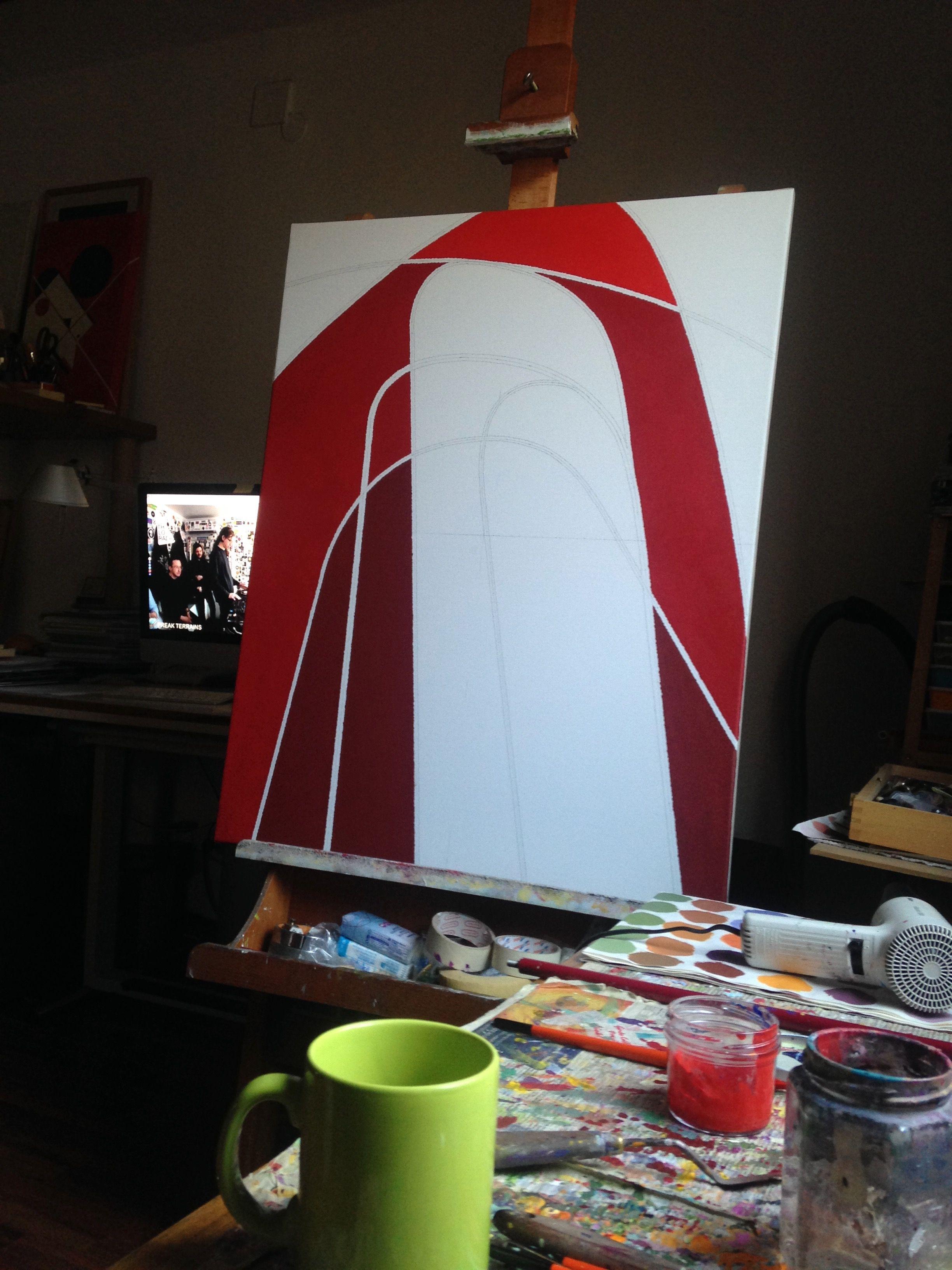 brian F (serie omonima), Pittura, Acrilico su tela - Abstract Painting Rosso di boy droid