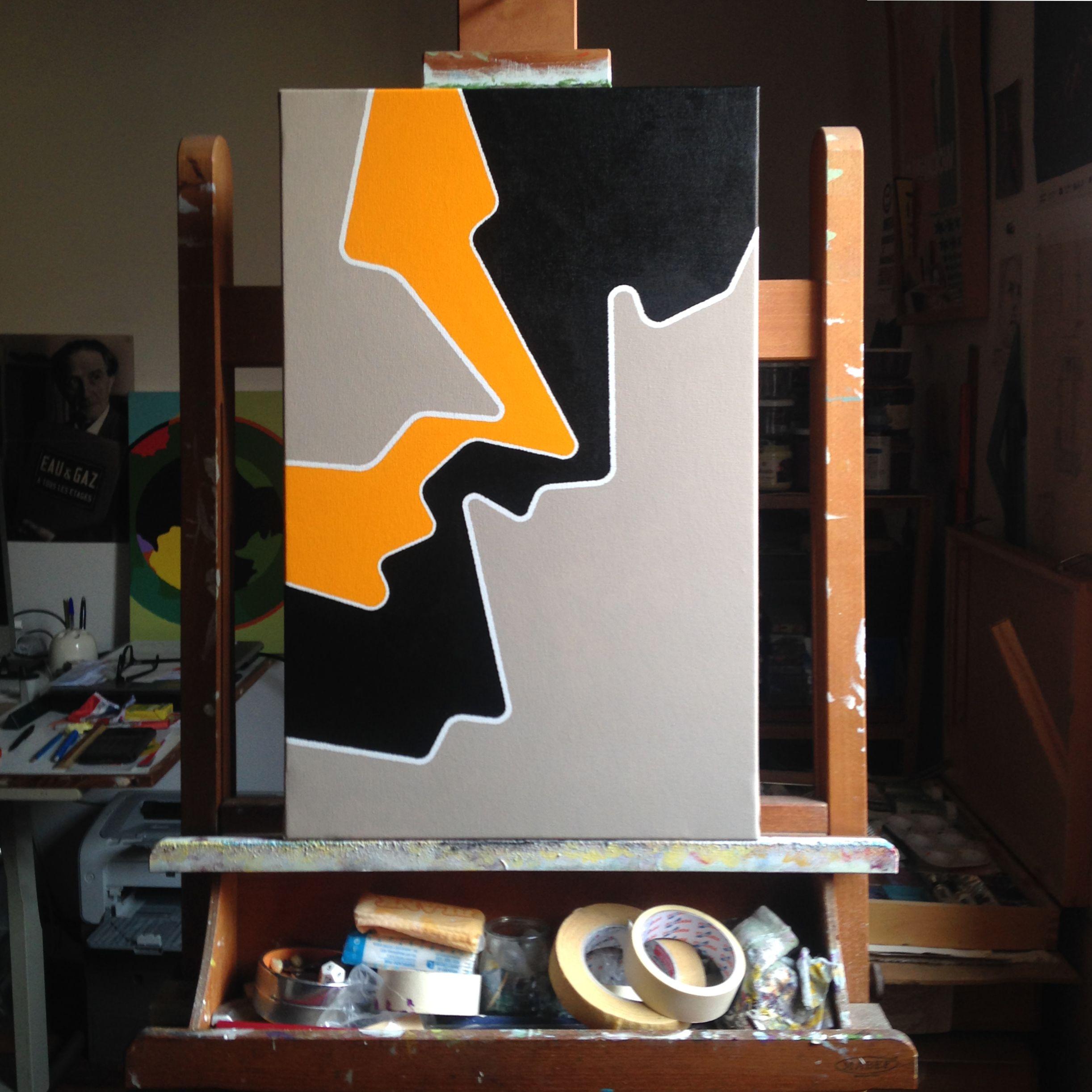 Peinture, acrylique sur toile orange-jauneâtre (série de couleurs), - Painting de boy droid