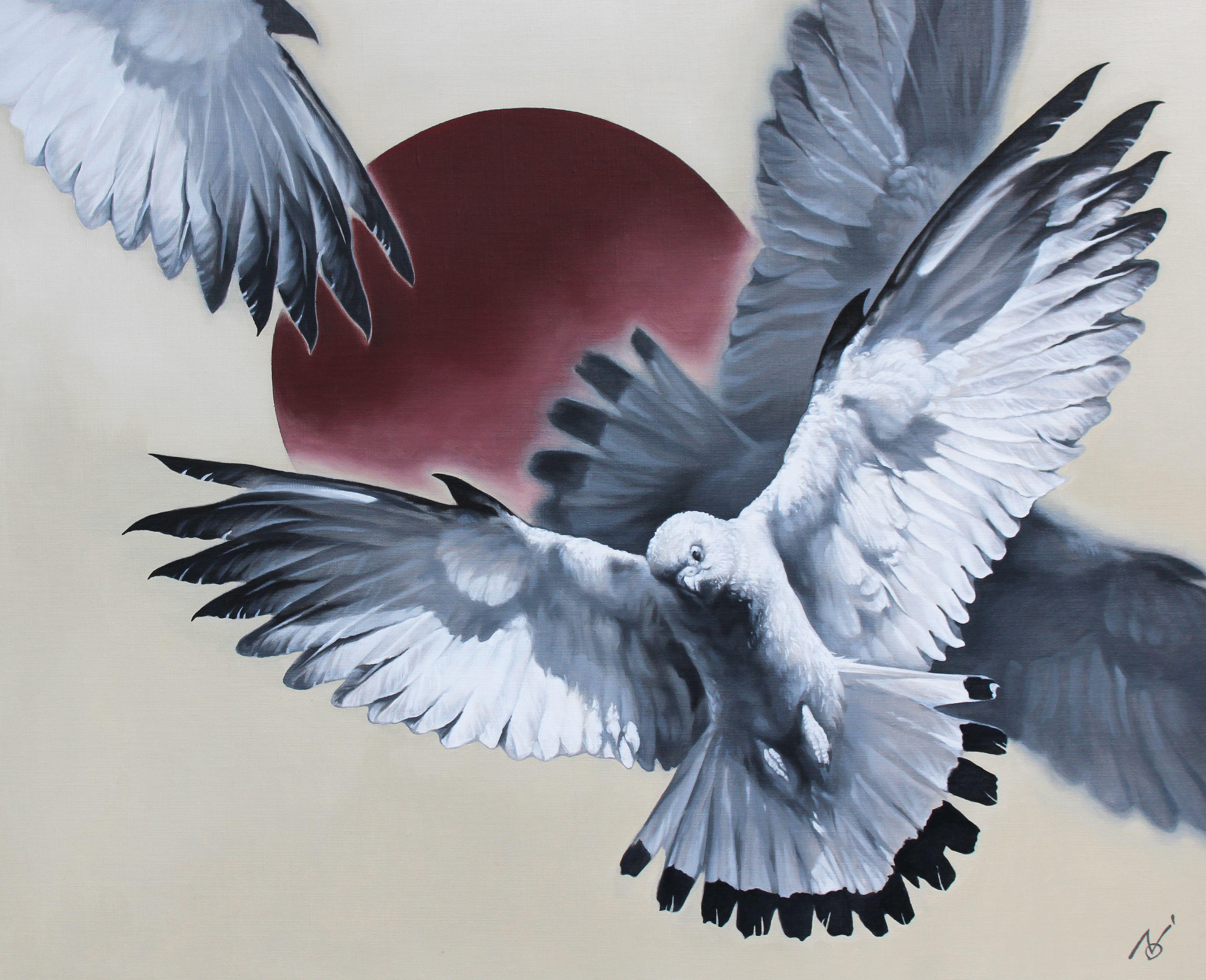 Peinture à l'huile sur toile « Fly Away » - Painting de Yuko Montgomery