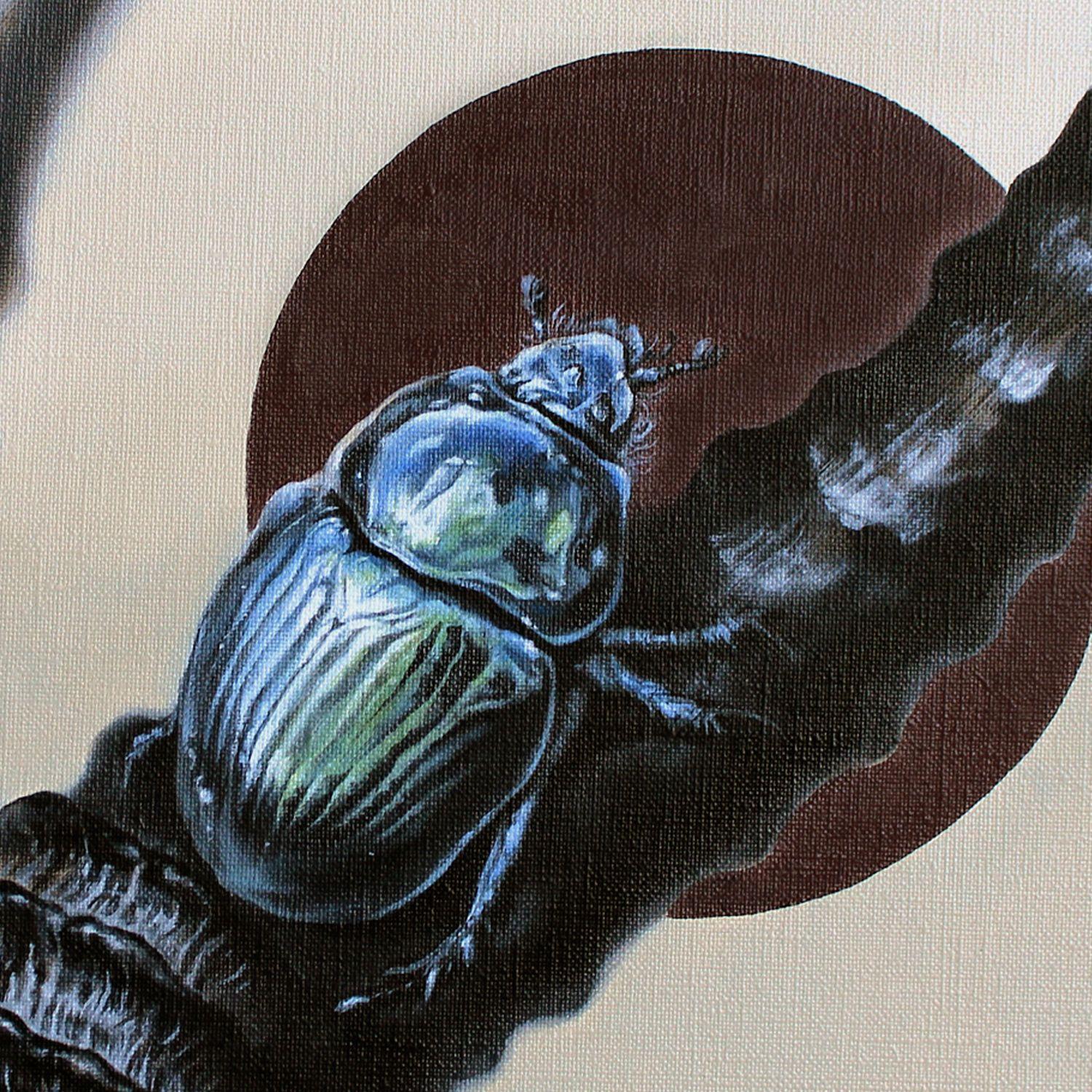 The Crawler 1. (sur les cornes d'animaux), peinture, huile sur toile - Réalisme Painting par Yuko Montgomery
