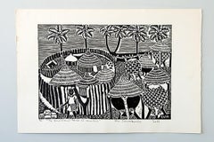 The Traditional House of Namibia, Elia Shiwoohamba, Linocut print on fabriano