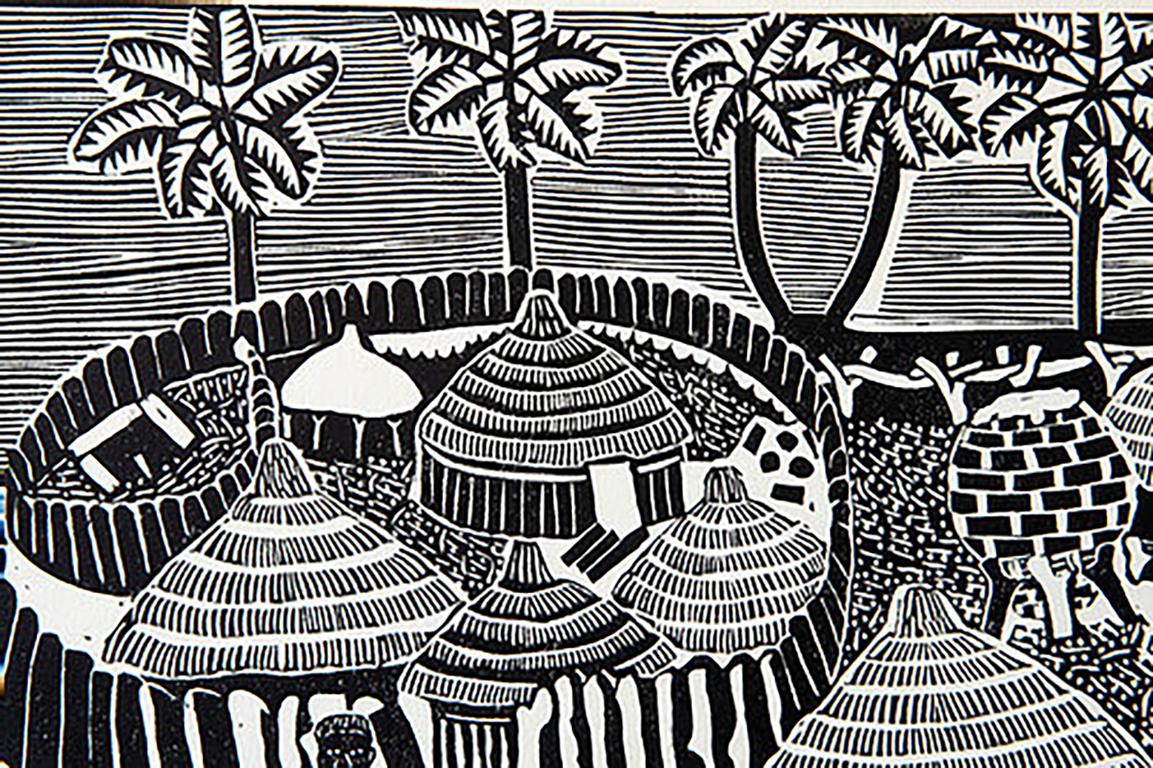 The traditional house of Namibia, 2012. Linoleum block print on fabriano paper, 2/4

Elia Shiwoohamba was born in 1981 in Windhoek, Namibia. He graduated from the John Muafangejo Art Centre in Windhoek in 2006. Specialising in printmaking and