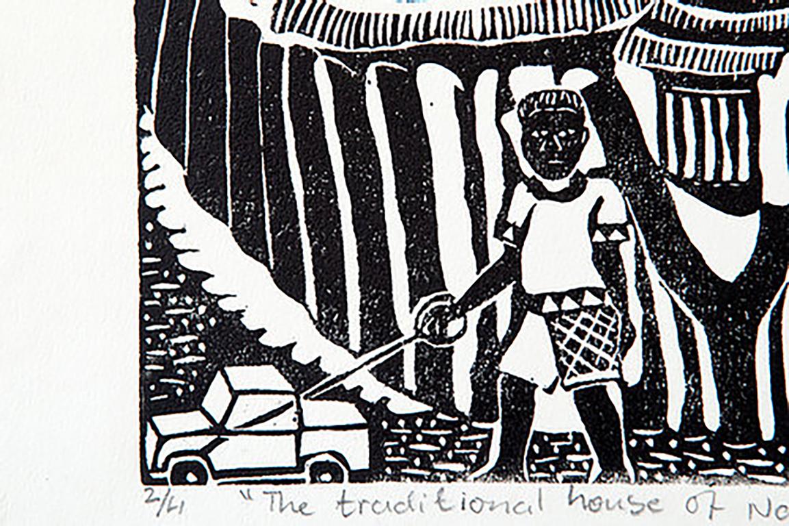 The Traditional House of Namibia, Elia Shiwoohamba, Linocut print on fabriano 1
