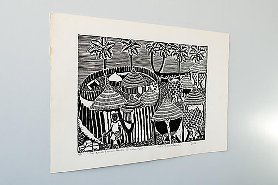 The Traditional House of Namibia, Elia Shiwoohamba, Linocut print on fabriano 2