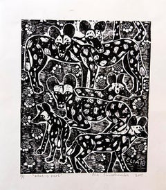 What is Next, Elia Shiwoohamba, Linoleum block print on paper