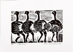 Elmho, Elia Shiwoohamba, Linoleum block print on paper