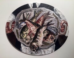 Antique Plate of Fish, colorful, still life