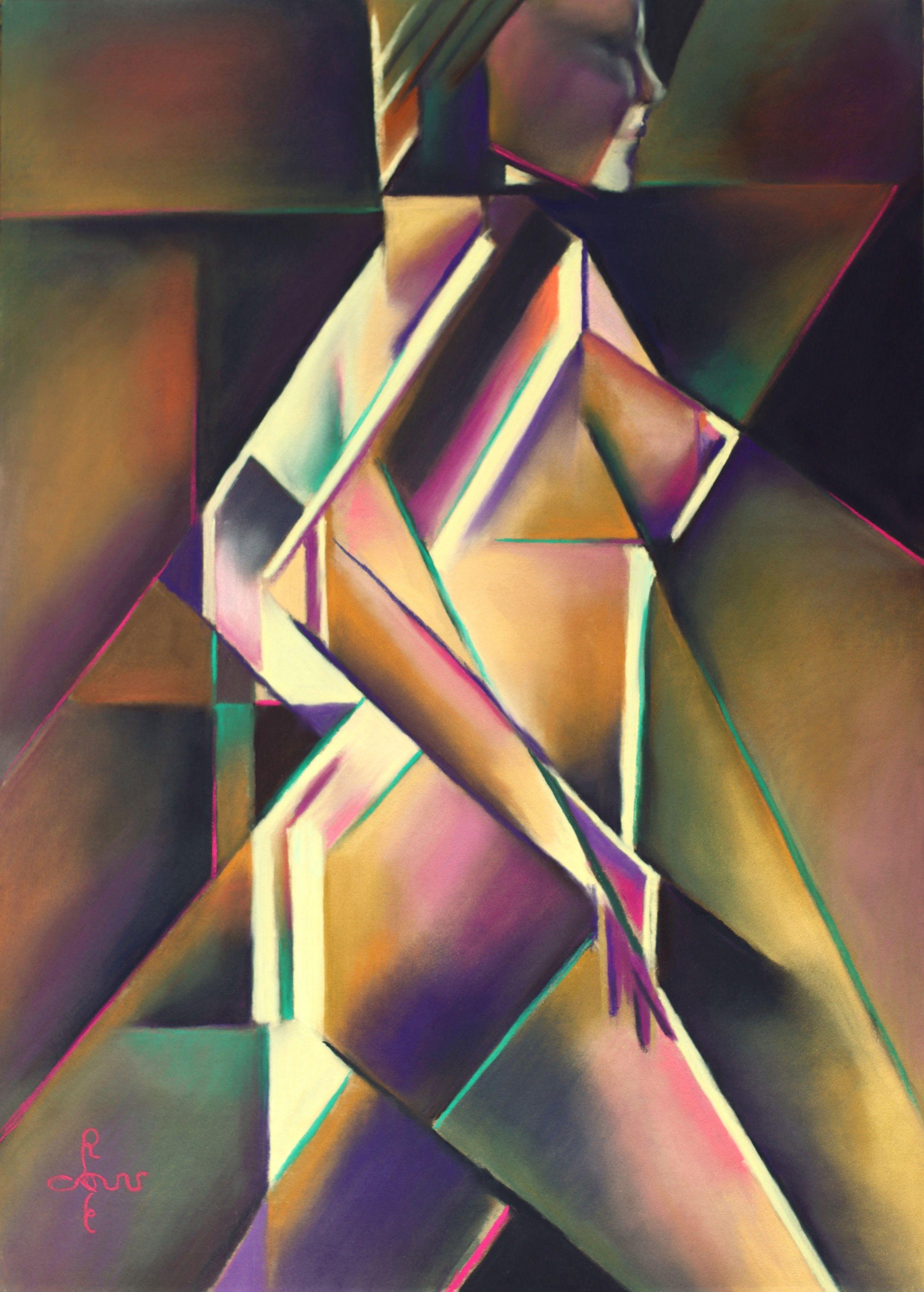 Nude de Corne Akkers - Cubismo dorado - 21-02-21, Dibujo, Pasteles sobre papel