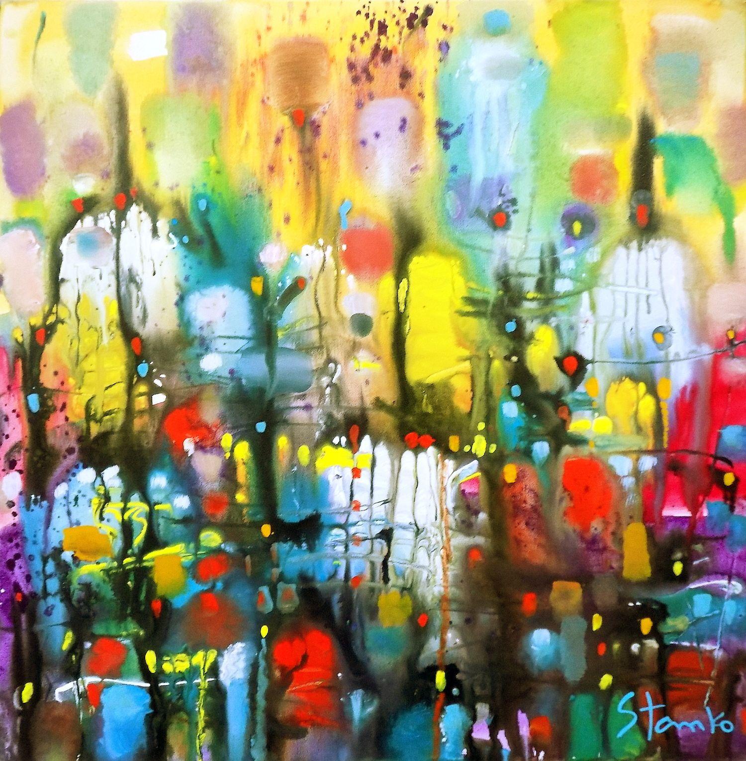 Stanislav Bojankov Abstract Painting – XLI, Gemälde, Acryl auf Leinwand, Regenbogen