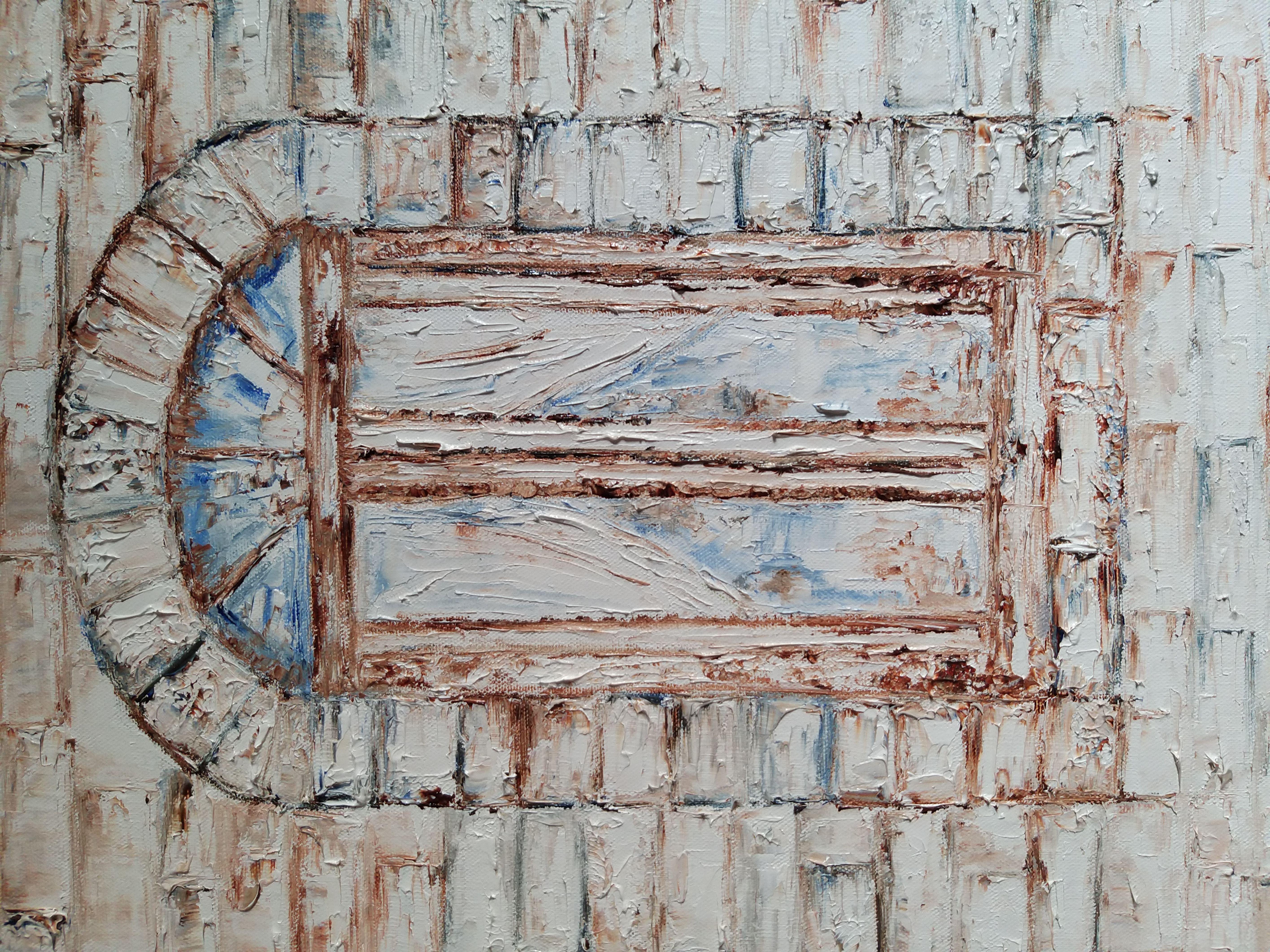 I have tried to capture the timeless simplicity of the Cycle.   Artwork is done by smearing colors on the canvas using a combination of brush and knife to create a deeply textured rough raw unfinished look.   Painting also captures the essence of