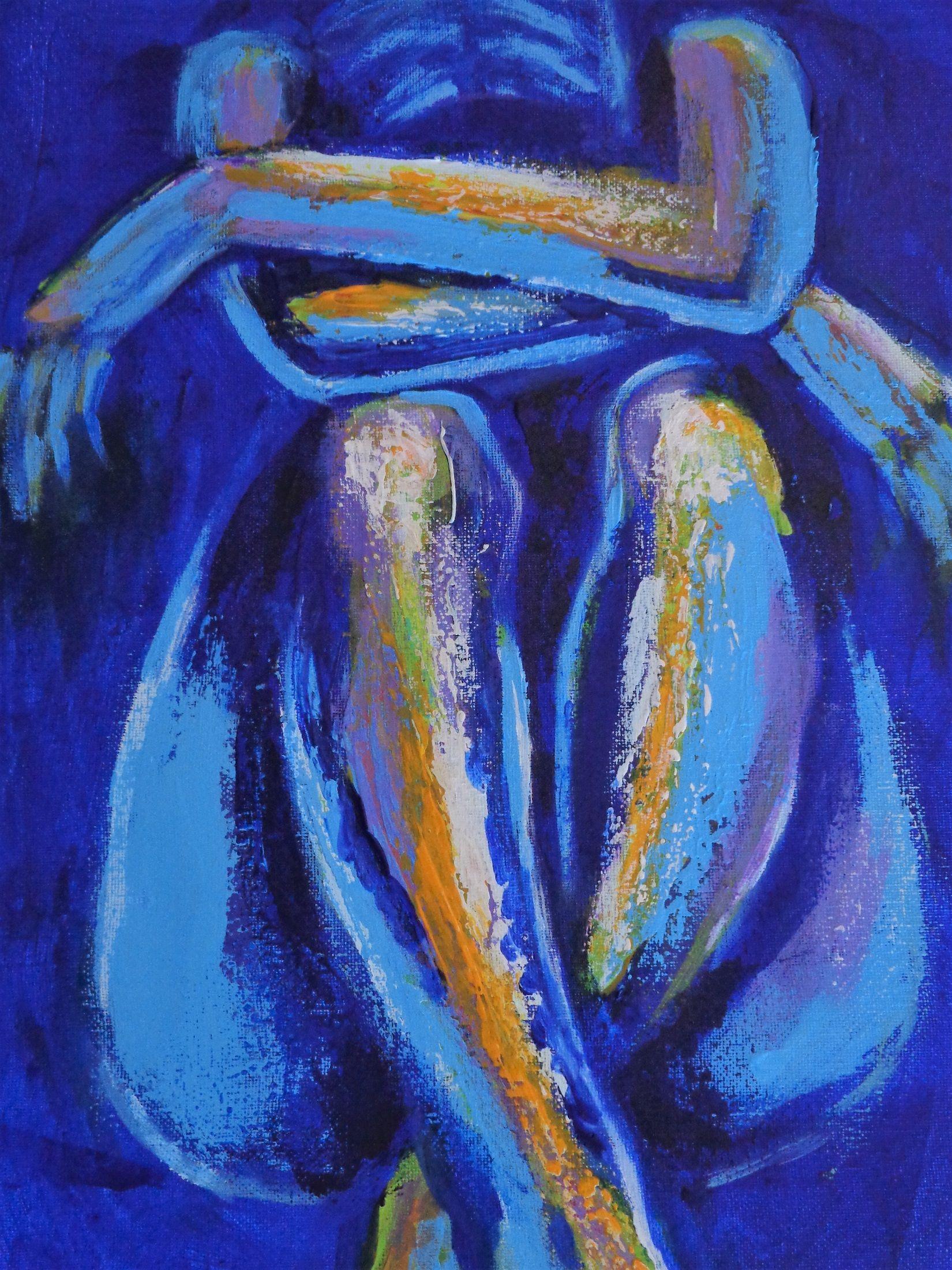 Peinture « Blue Mood 6 » représentant un nu féminin, acrylique sur toile - Painting de Carmen Tyrrell