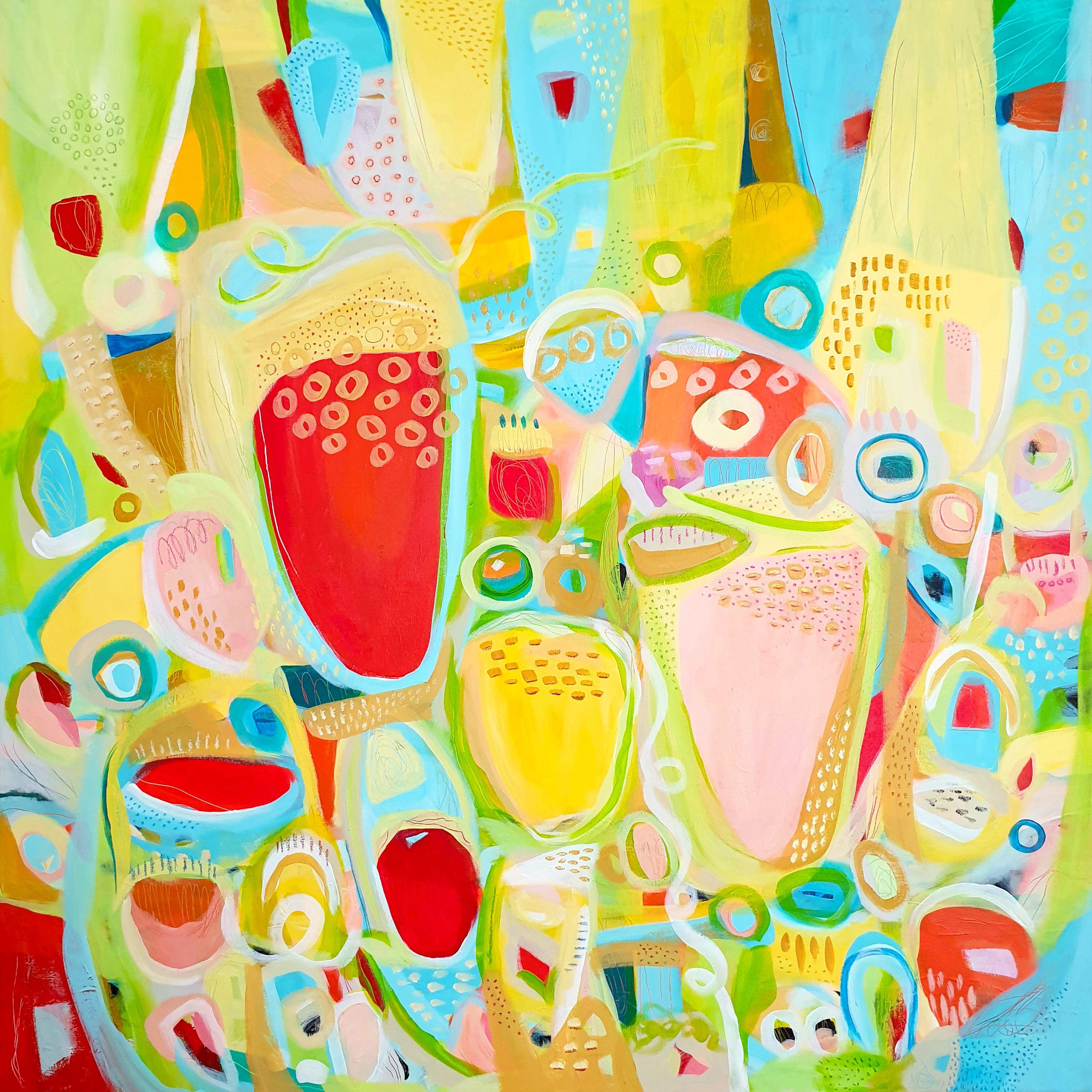 Alejandra Pinango Abstract Painting - Giant flowers under the Sun, Painting, Acrylic on Canvas