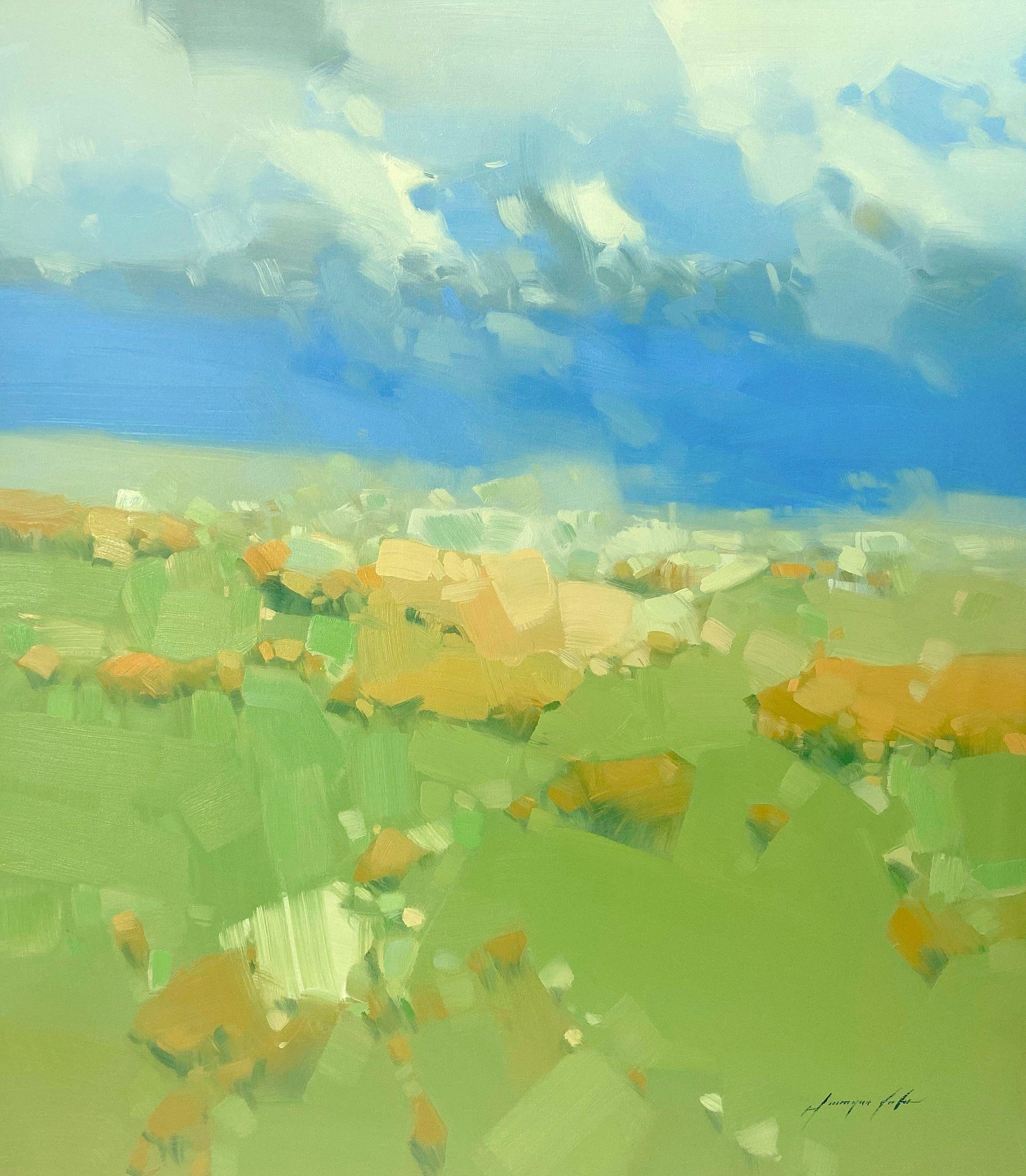 Artist: Vahe Yeremyan   Work: Original Oil Painting, Handmade Artwork, One of a Kind   Medium: Oil on Canvas   Year: 2021  Style: Impressionism,   Subject: Summer Valley  Size: 40" x 35" x 0.8' inch, 102x89x2 cm,   Unframed, Stretched on Wooden Bar,