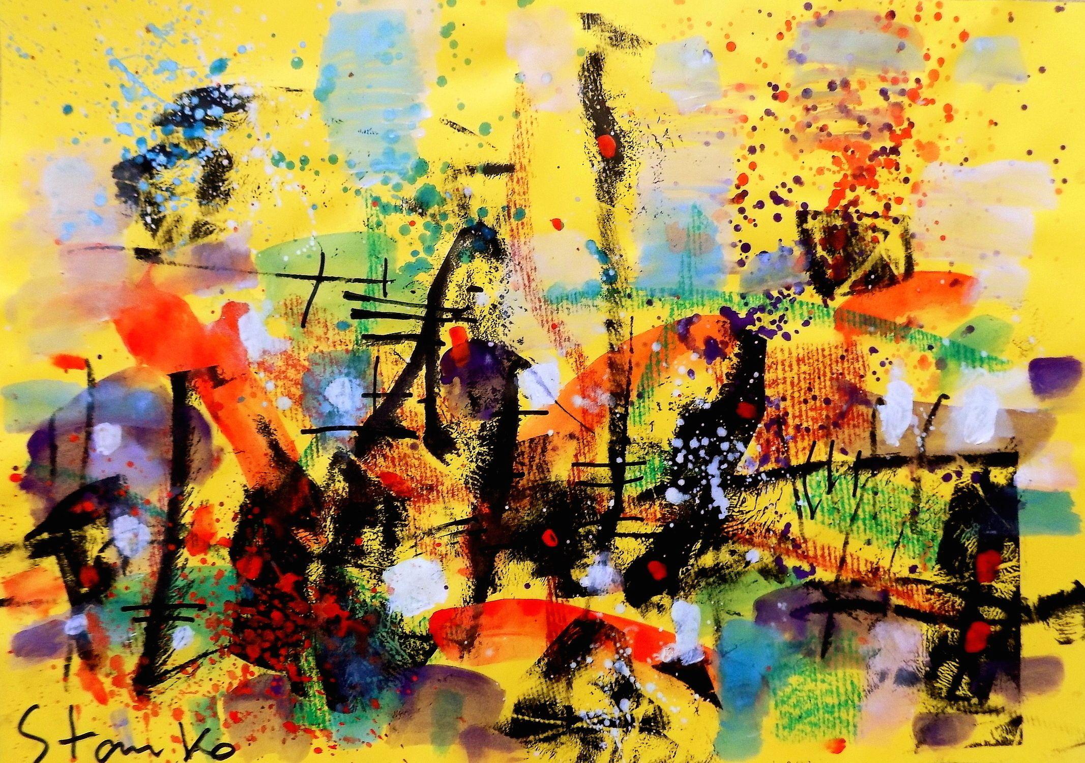 Landschaftsbild auf Jazz-LIV, Gemälde, Acryl auf Papier
