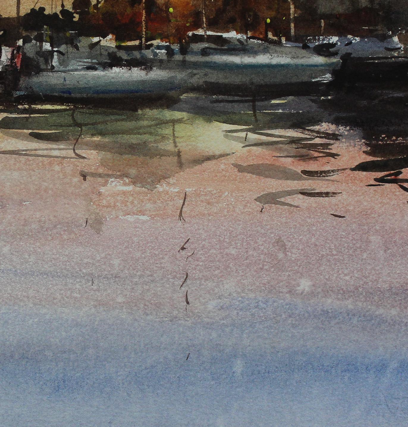 Sunset 01, Painting, Watercolor on Paper - Impressionist Art by Helal Uddin