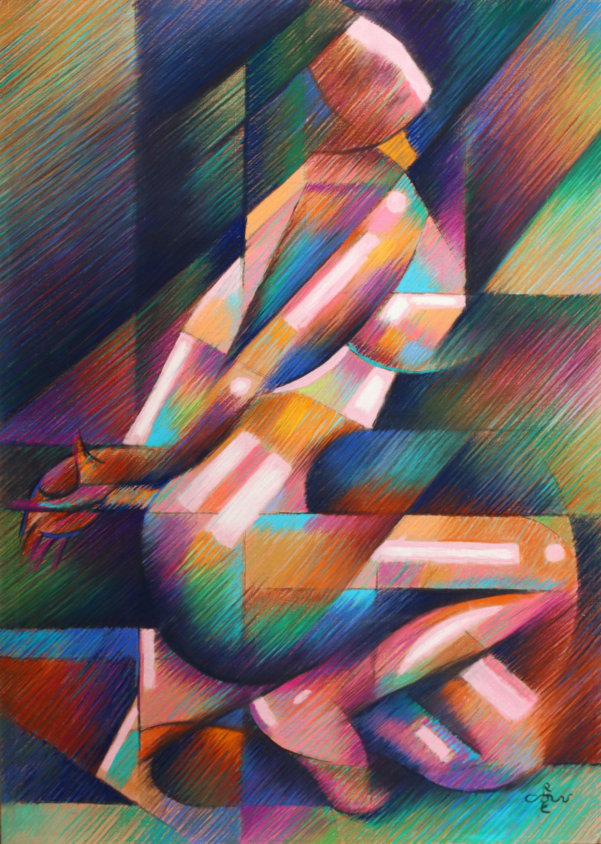 Runder Rundismus 18-01-18, Zeichnung, Pastellfarben auf pastellfarbenem Sandpapier – Art von Corne Akkers