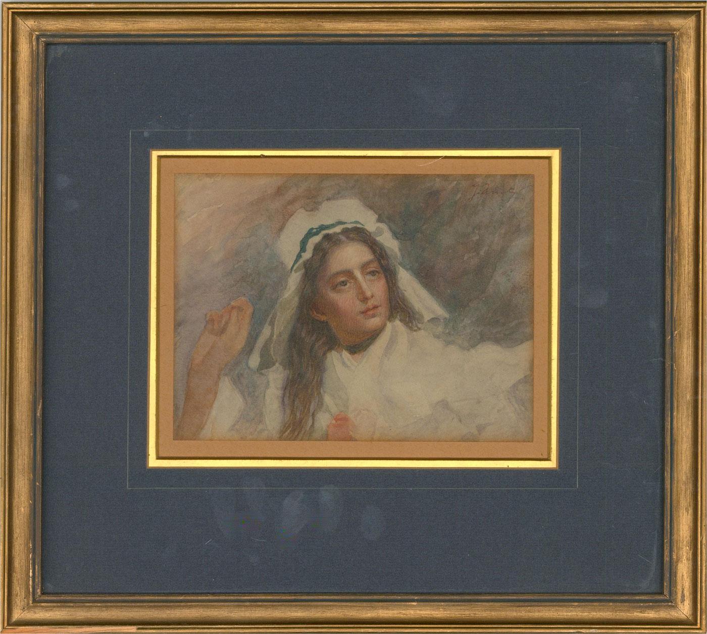 Unknown Portrait - Late 19th Century Watercolour - Pretty Woman In White