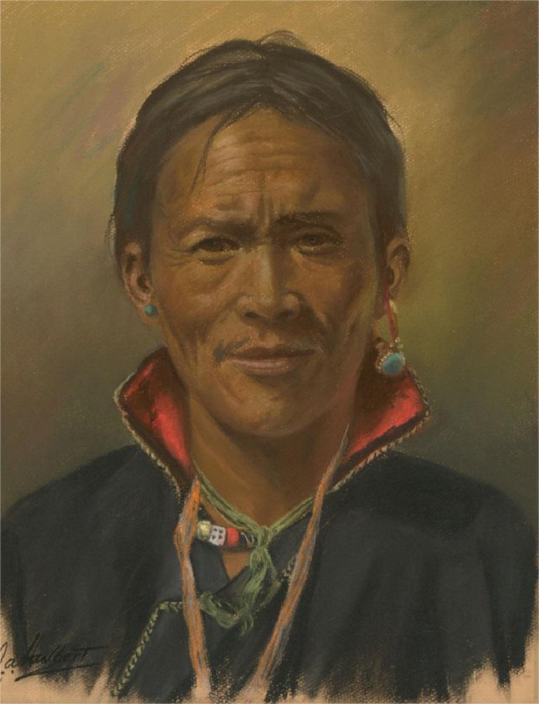 J.A. Hulbert (1900-1979) - Mid 20th Century Pastel, Tibetan Man with Collar 1