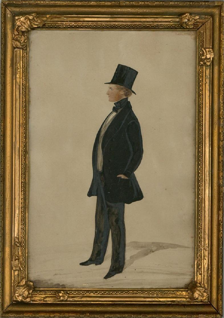 Unknown Portrait - Framed Mid 19th Century Watercolour - The Tall Gentleman