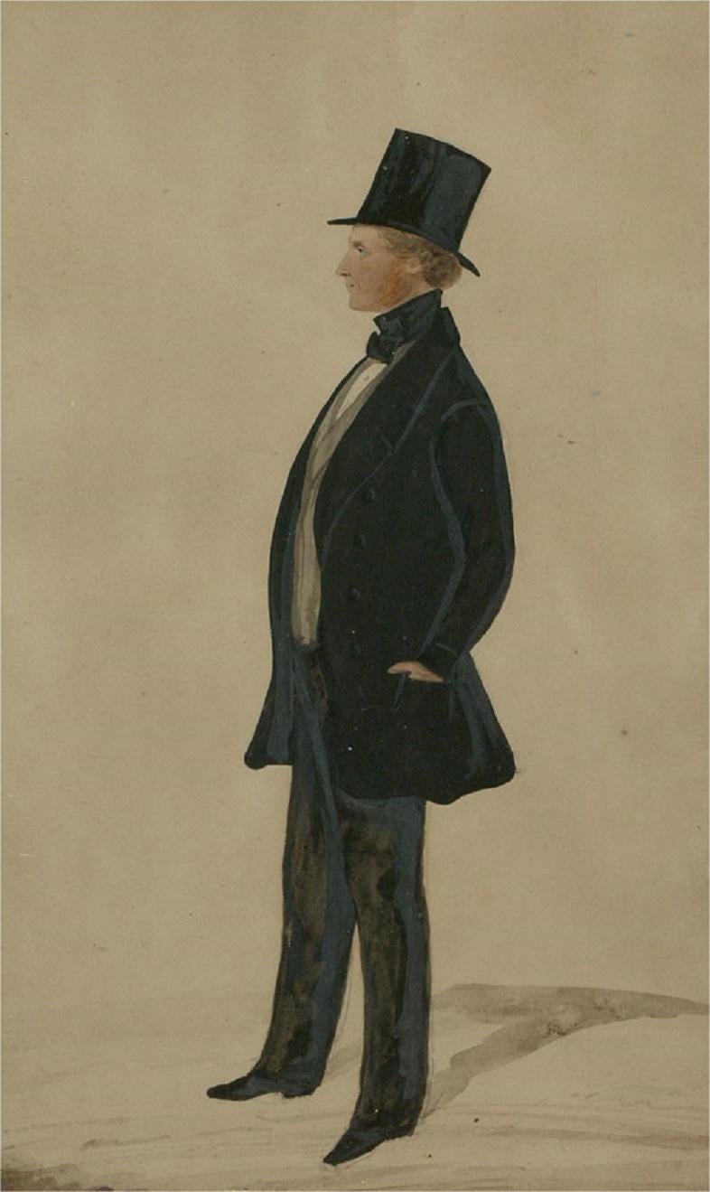 Framed Mid 19th Century Watercolour - The Tall Gentleman - Art by Unknown