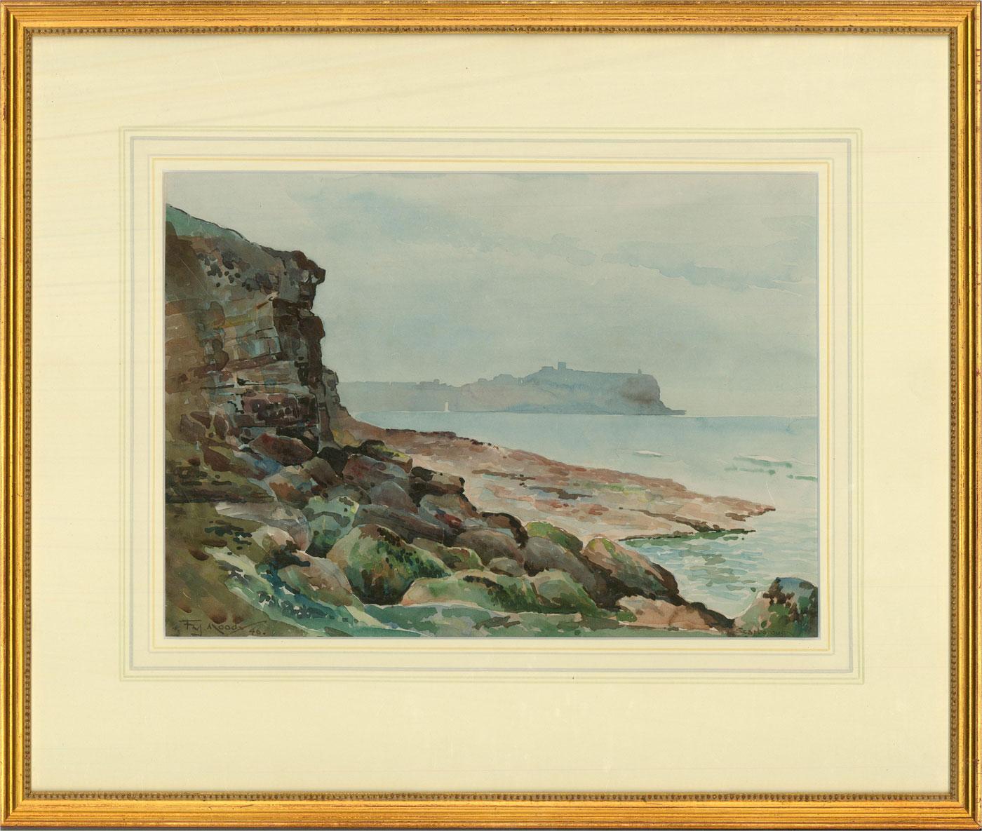 Unknown Figurative Art - Frank Watson Wood (1862â€“1953) - 1946 Watercolour, Coastal View of Scarborough