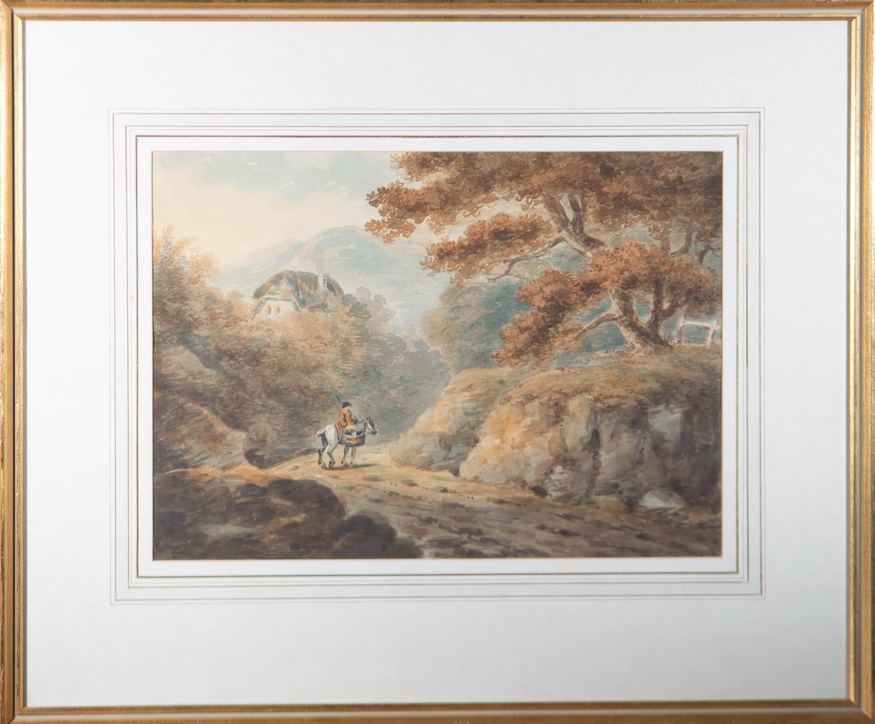 Unknown Landscape Art - Framed Early 19th Century Watercolour - Figure in a Landscape