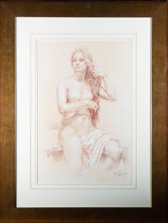 Franco Matania (1922-2006) - Signed & Framed 20th Century Pastel, Seated Nude
