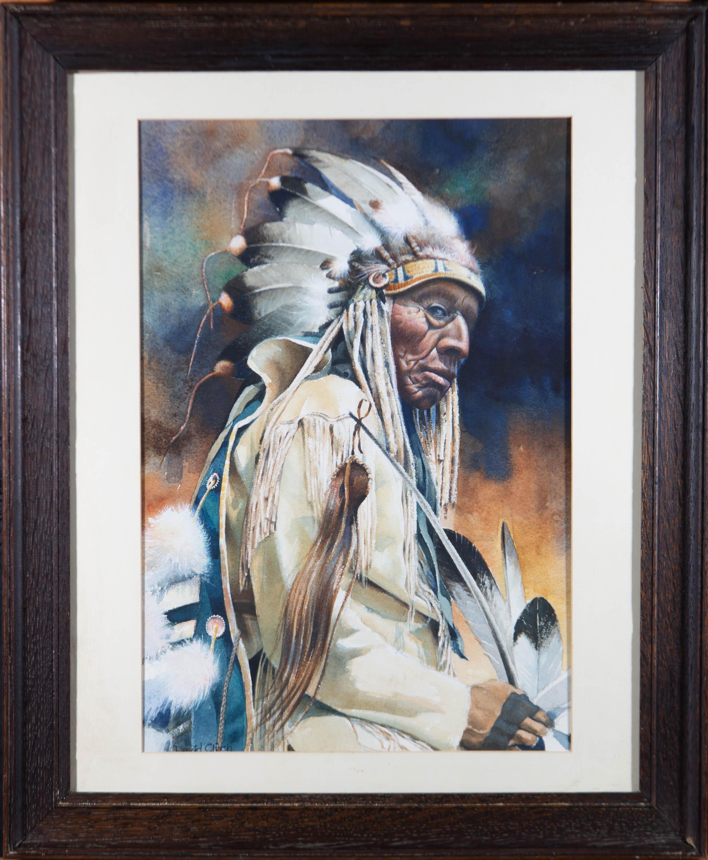 Unknown Portrait - David Clinch - Contemporary Watercolour, Native American Man