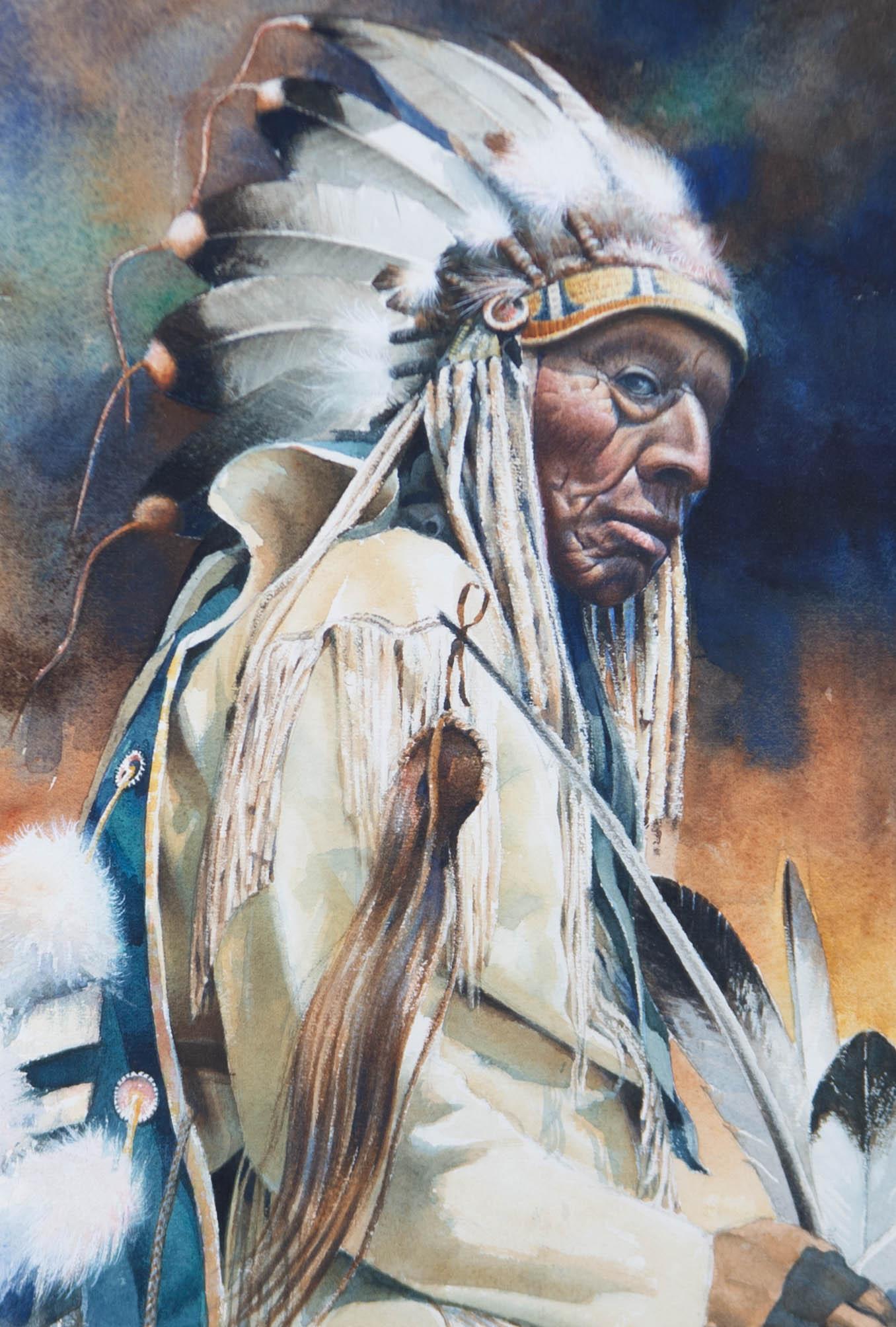 David Clinch - Contemporary Watercolour, Native American Man - Art by Unknown