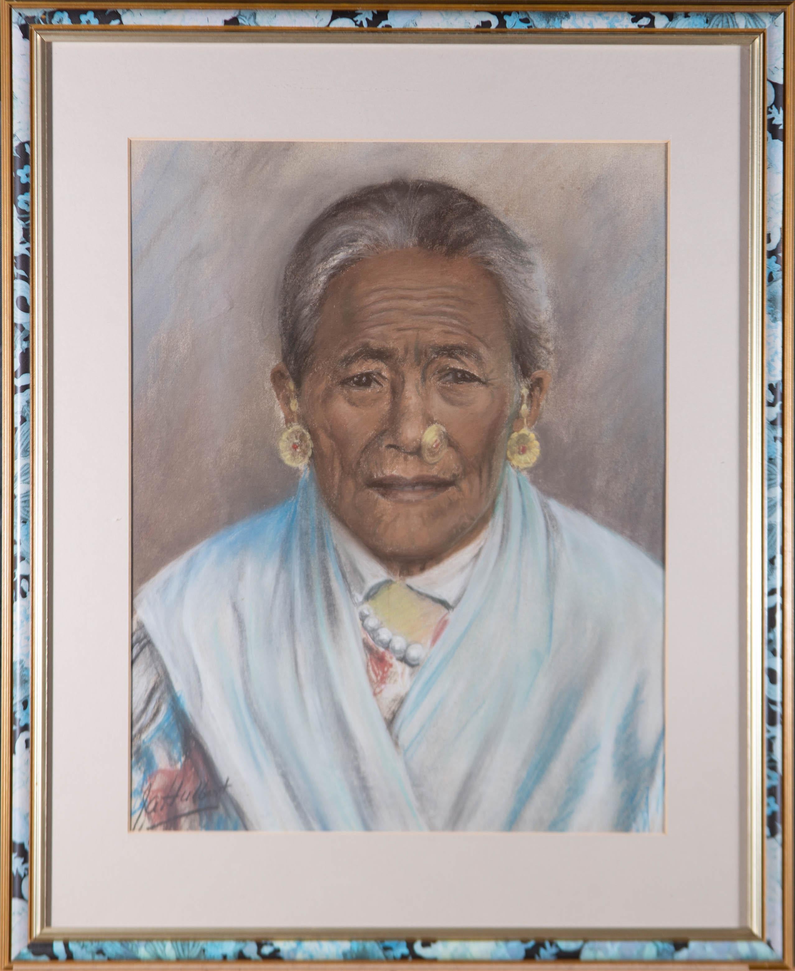 Unknown Portrait - J. A. Hulbert (1900-1979) - Signed Mid 20th Century Pastel, Tibetan Woman