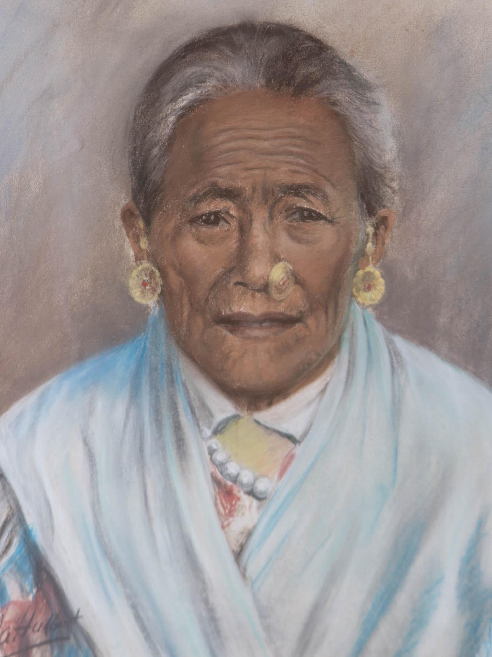 J. A. Hulbert (1900-1979) - Signed Mid 20th Century Pastel, Tibetan Woman - Gray Portrait by Unknown