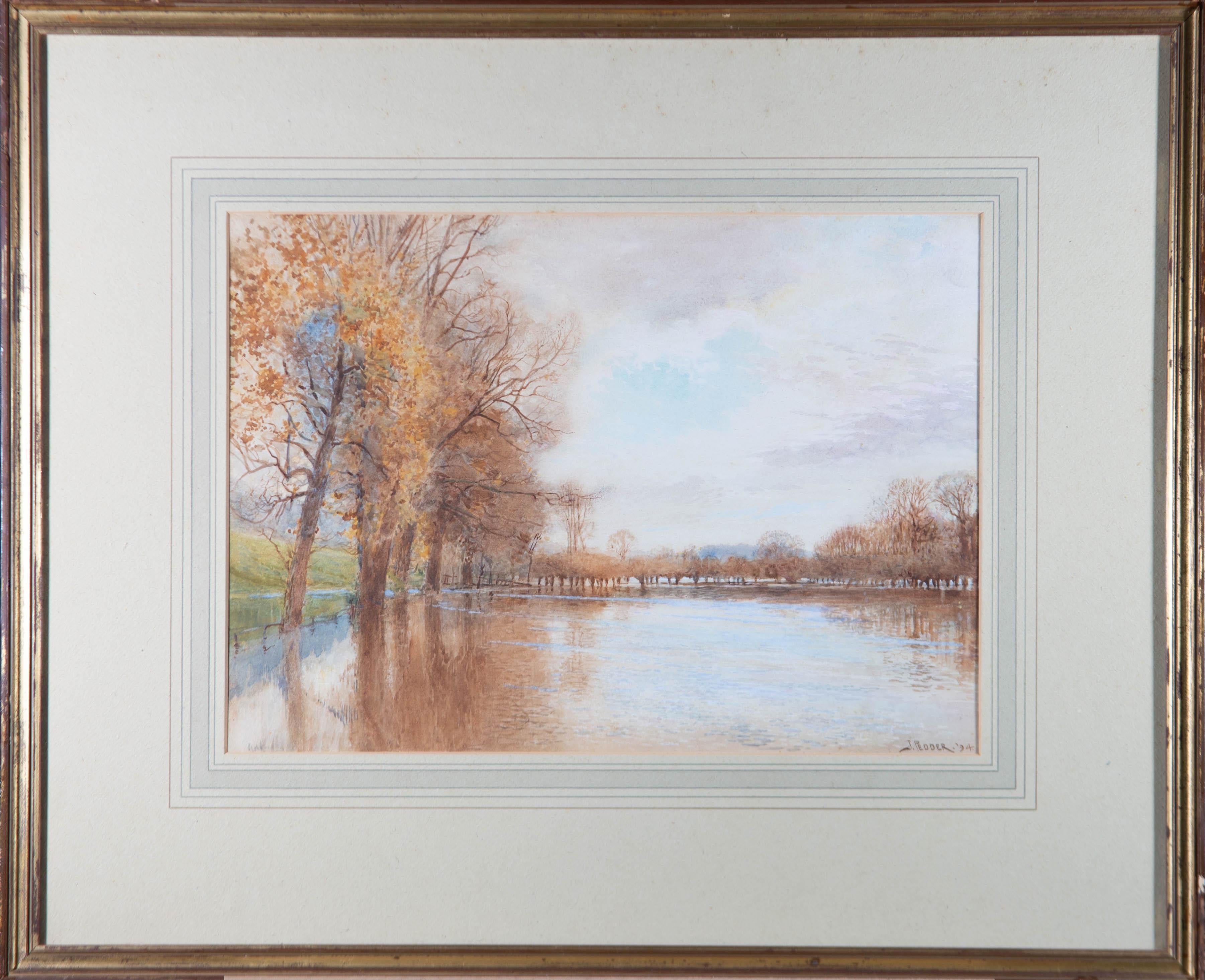 Unknown Landscape Art - John Pedder (1850-1929) - Signed & Framed 1894 Watercolour, The Flood