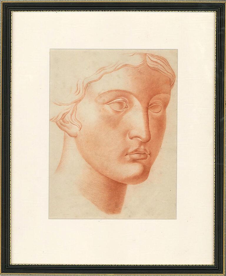 Unknown Portrait - Niccola Santirelli Delegro - French School 1815 Sanguine, Classical Head Study