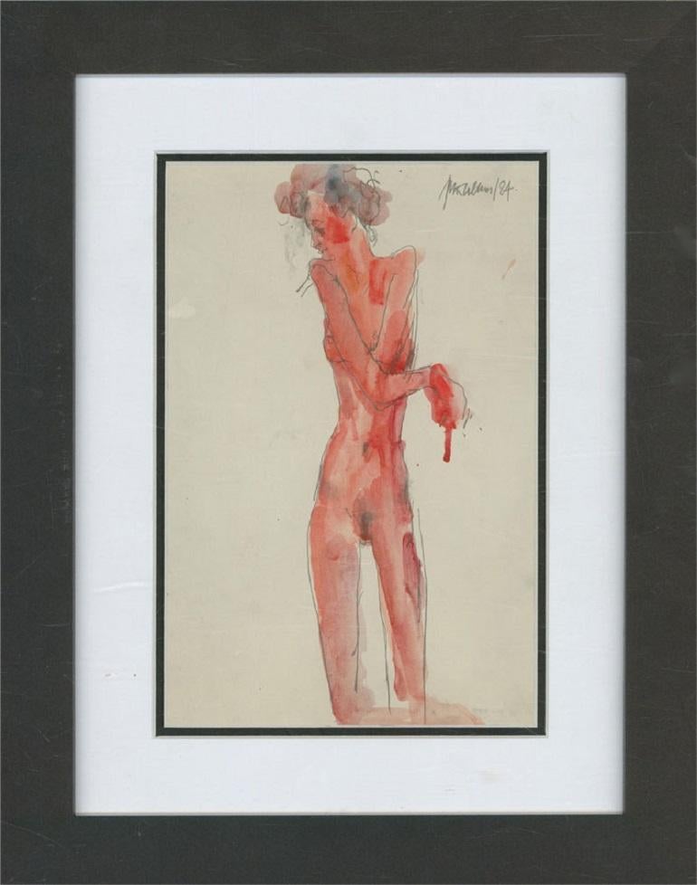 Peter Collins ARCA - 1984 Watercolour, Figure in Red