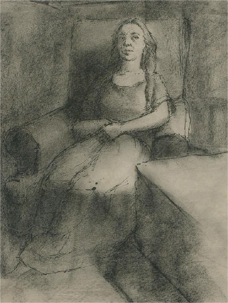 Peter Collins ARCA - 20th Century Pen and Ink Drawing, Seated Figure 1