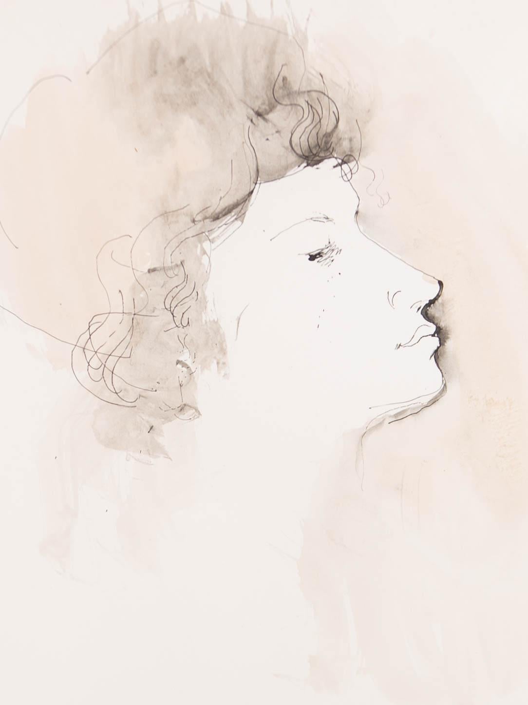 Peter Collins ARCA - 20th Century Pen and Ink Drawing, Profile Study 1