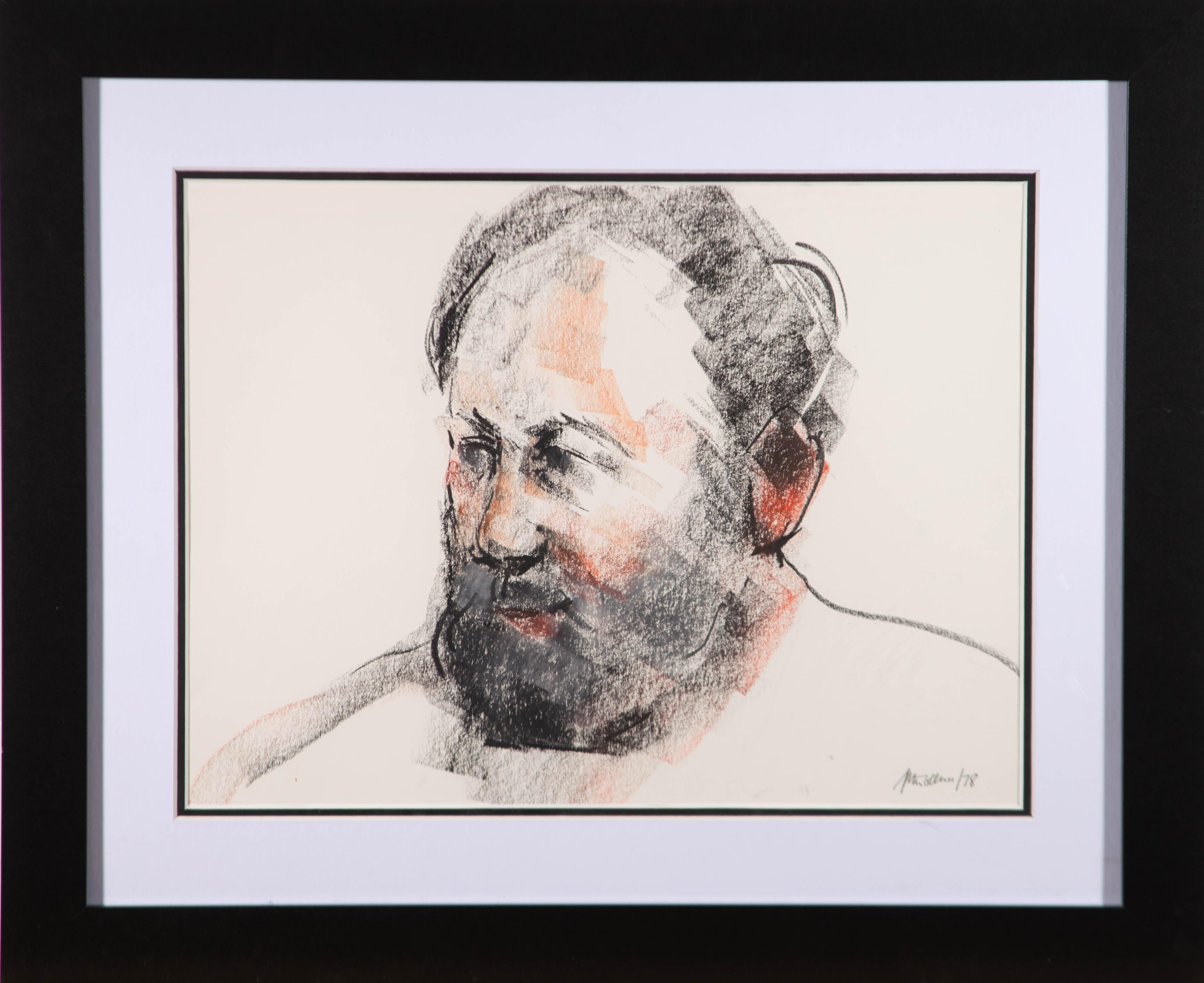 A fine pastel drawing by the artist Peter Collins, depicting the artist's self-portrait. Signed and dated to the lower right-hand corner. Well-presented in a white on black card mount and in a simple contemporary black frame. On wove.
