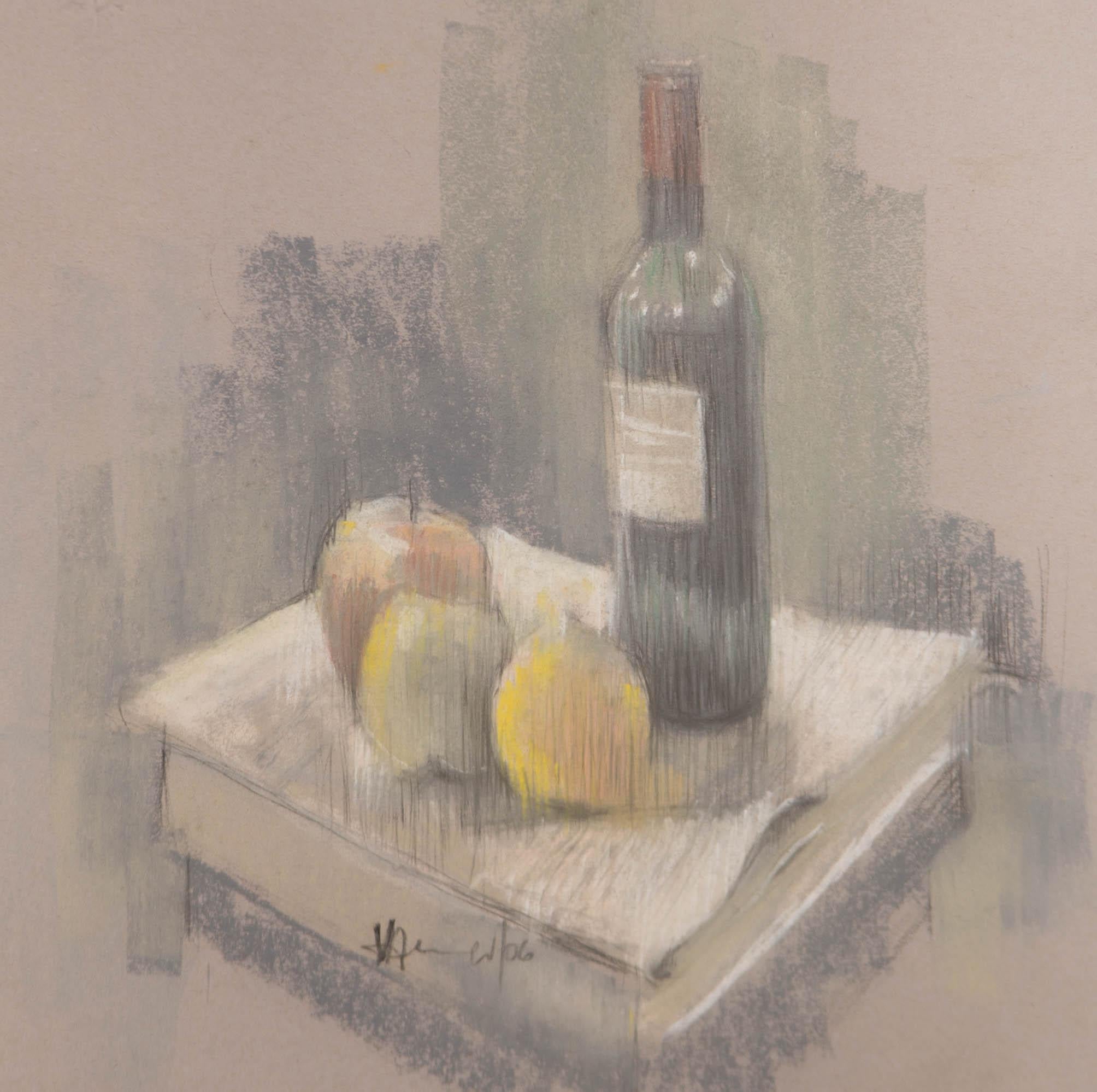 Val Hamer - 2006 Pastell, Wein und Obst (Grau), Still-Life, von Unknown