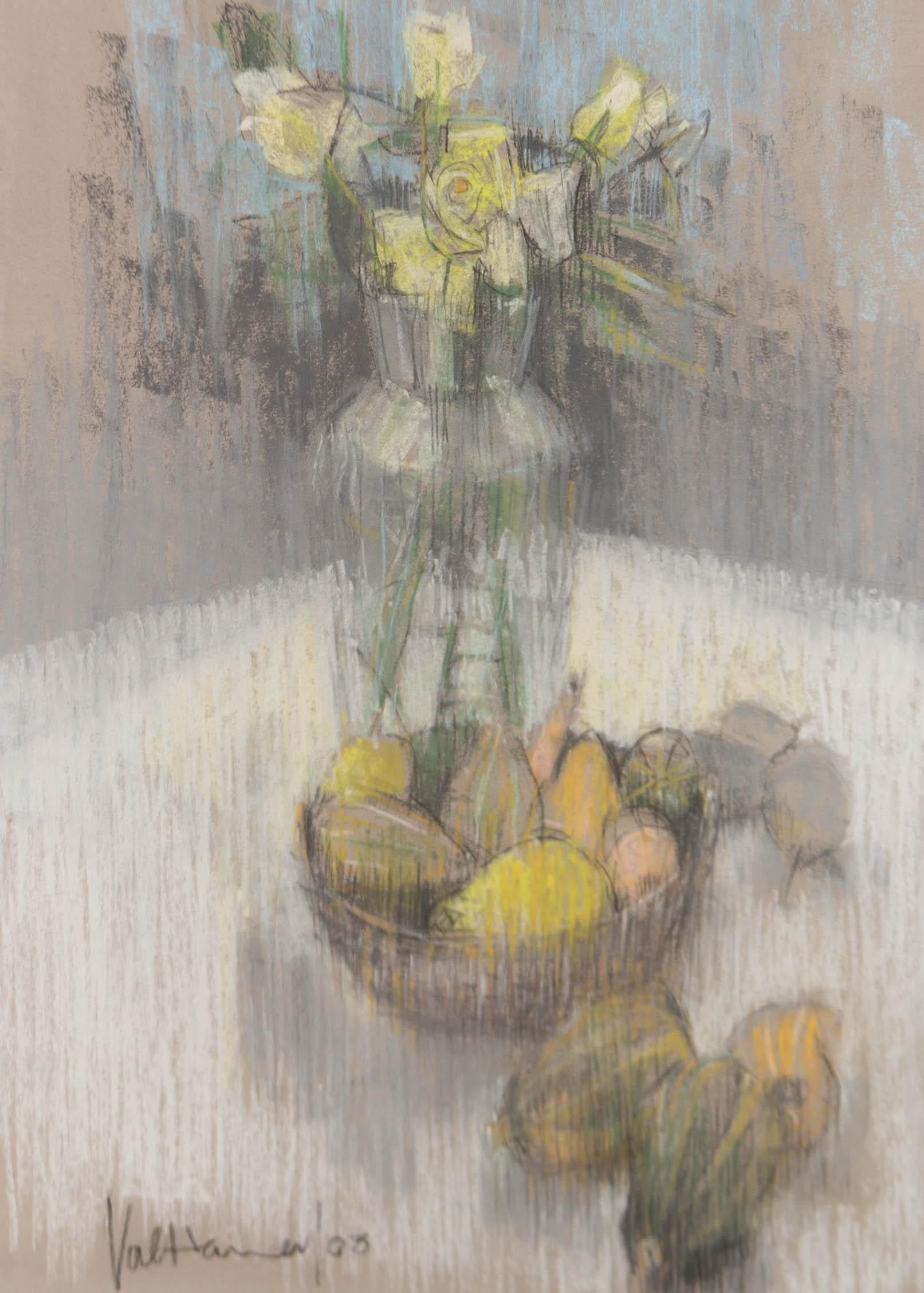 Val Hamer - 2003 Pastel, Yellow Roses and Fruit - Art by Unknown